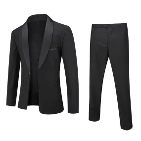 2-Piece Slim Fit One Button Casual Black Suit