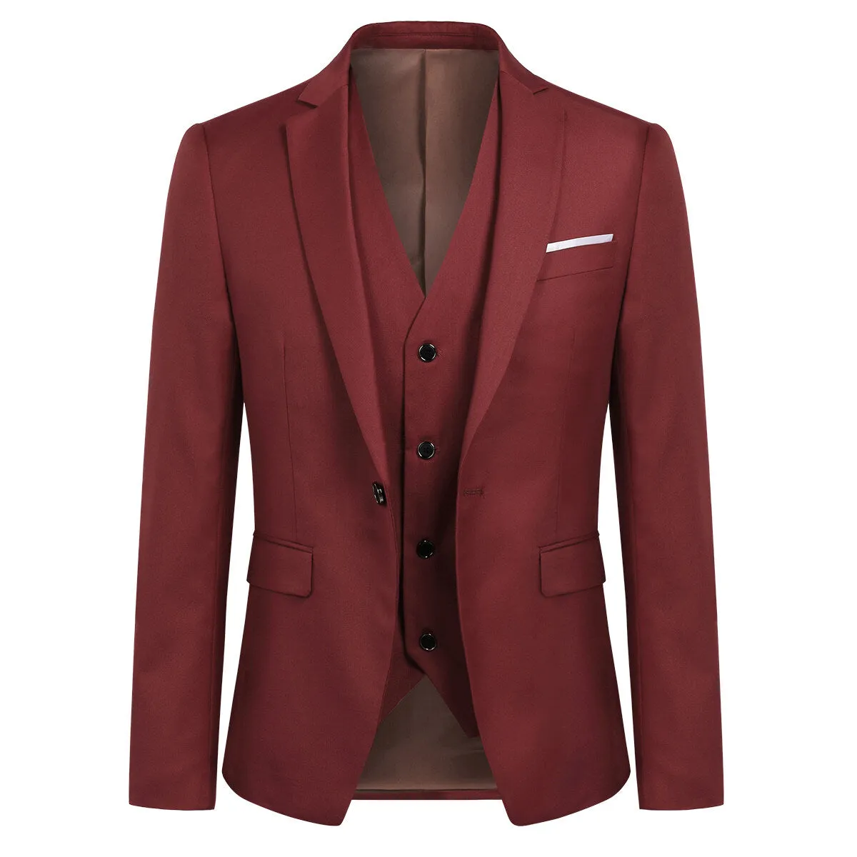 3-Piece Slim Fit One Button Fashion Maroon Suit