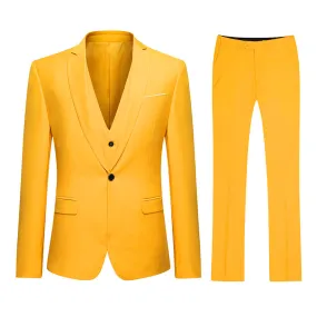 3-Piece Slim Fit One Button Fashion Yellow Suit