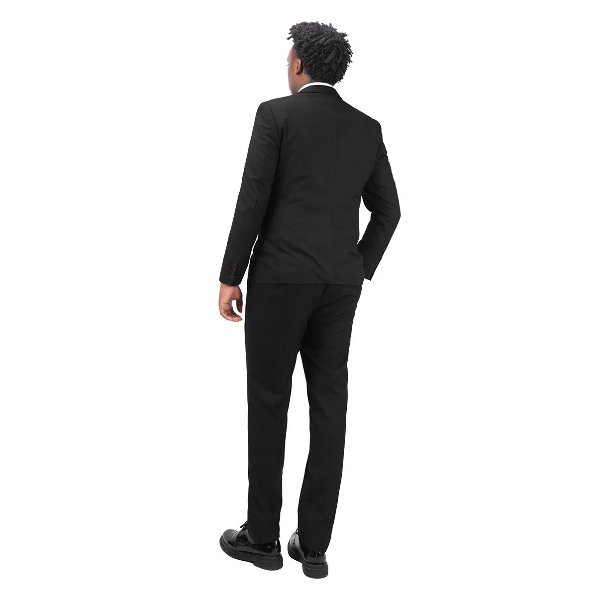 3-Piece Slim Fit Solid Color Jacket Smart Wedding Formal Suit Black