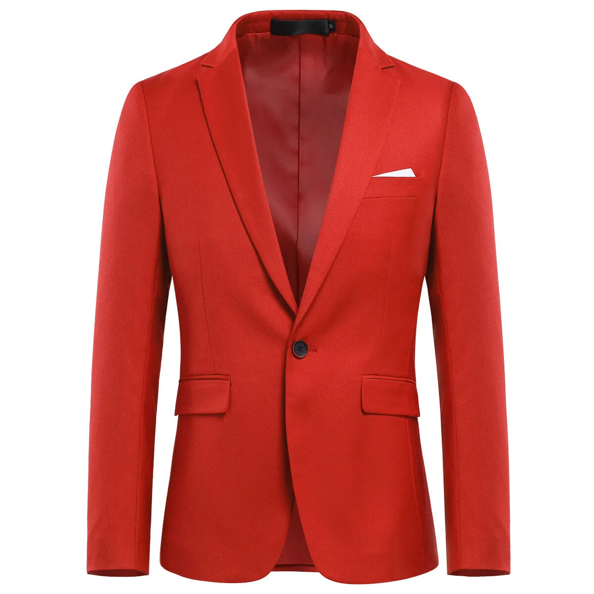 3-Piece Slim Fit Solid Color Jacket Smart Wedding Formal Suit Red