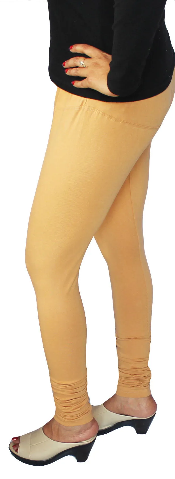 4 Way Stretchable Leggings Womens Churidar India Clothing Bottoms (Beige)