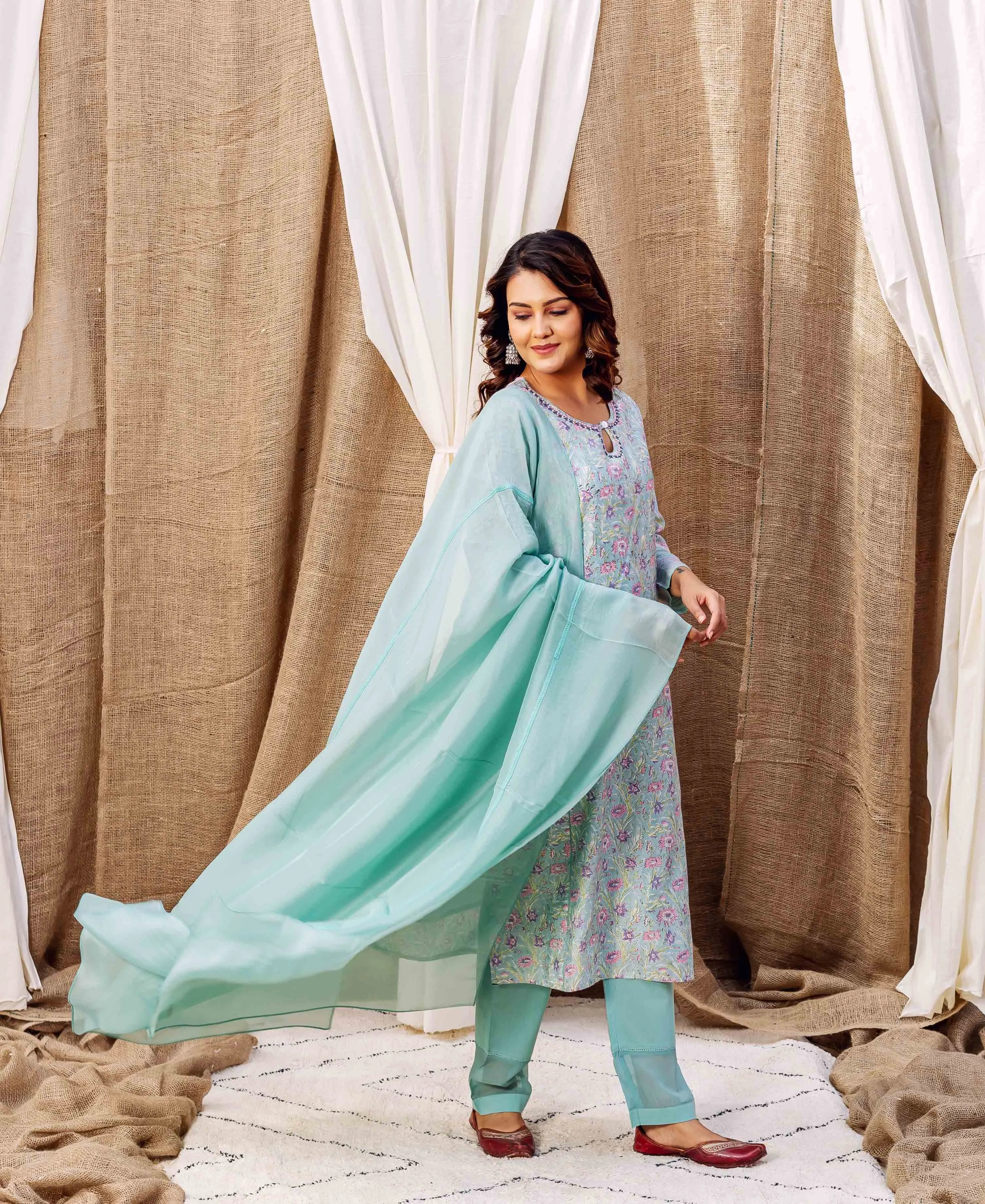 Ananya's Sea Green Hand Printed Kurta