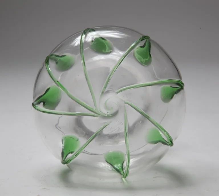 Art Nouveau Style Glass Bowl with Green Accents