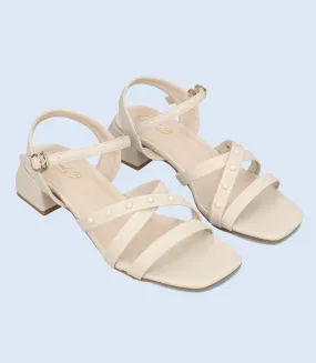 BW7336-WHITE-Women Casual Sandal Heels