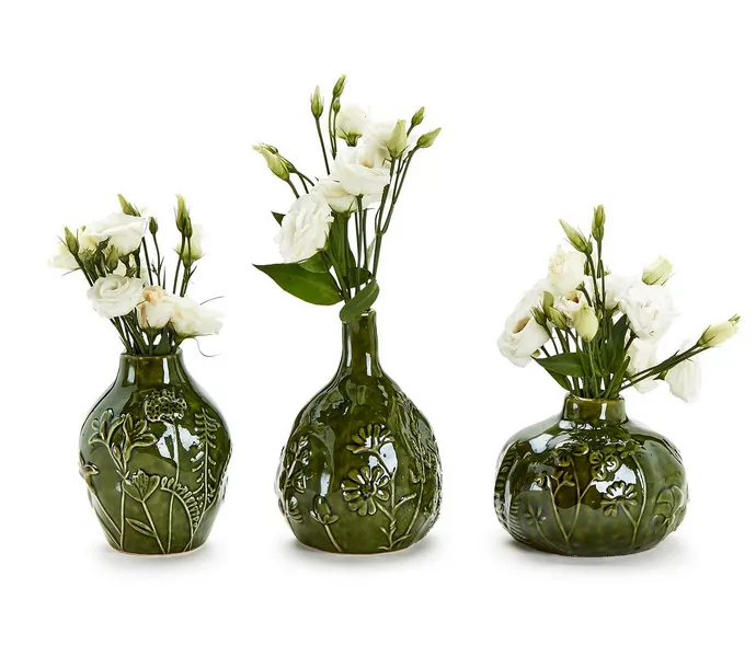 Ceramic Floral Scape Relief Vase