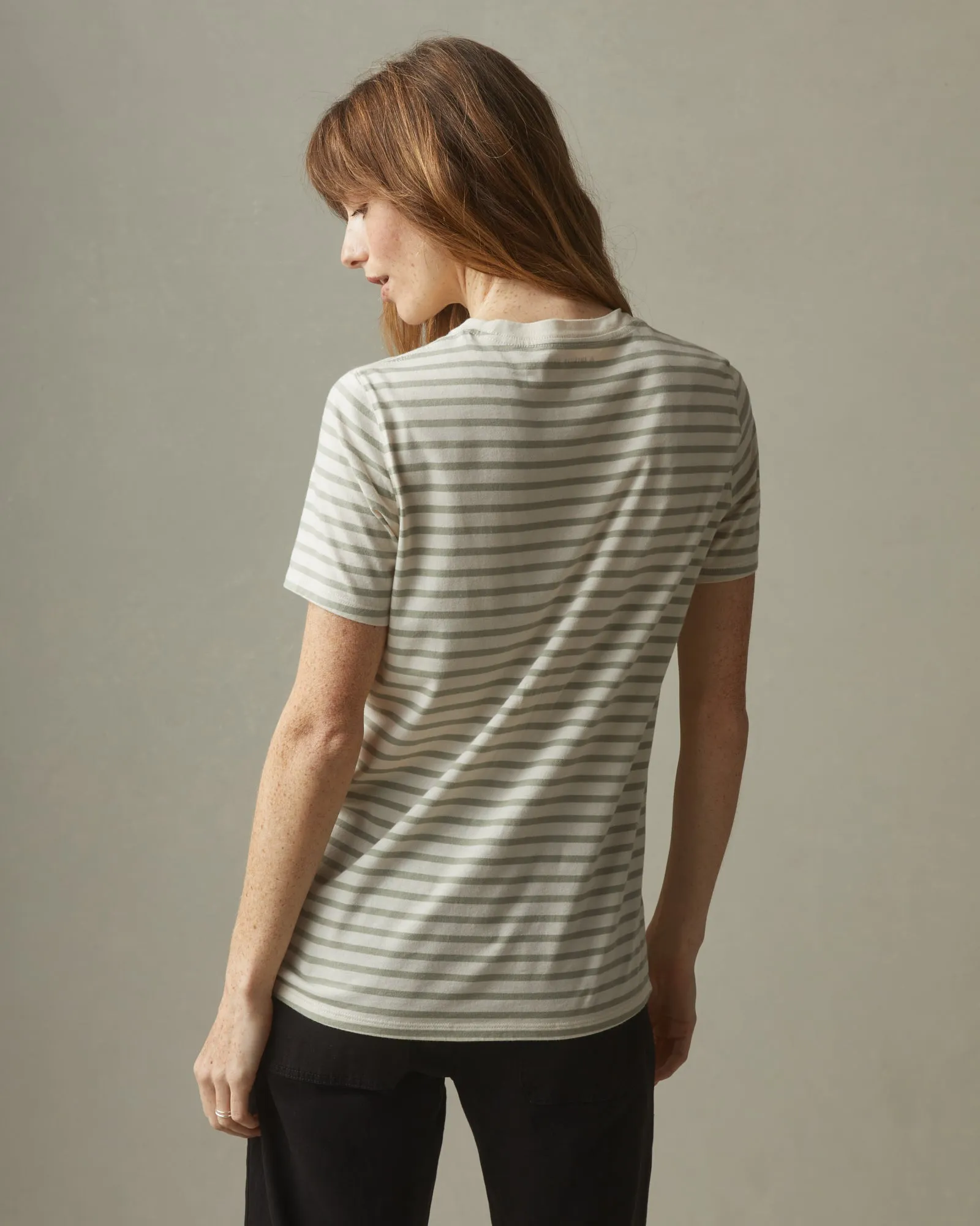 Classic Cotton Crew Tee Striped - Turtledove/Eucalyptus