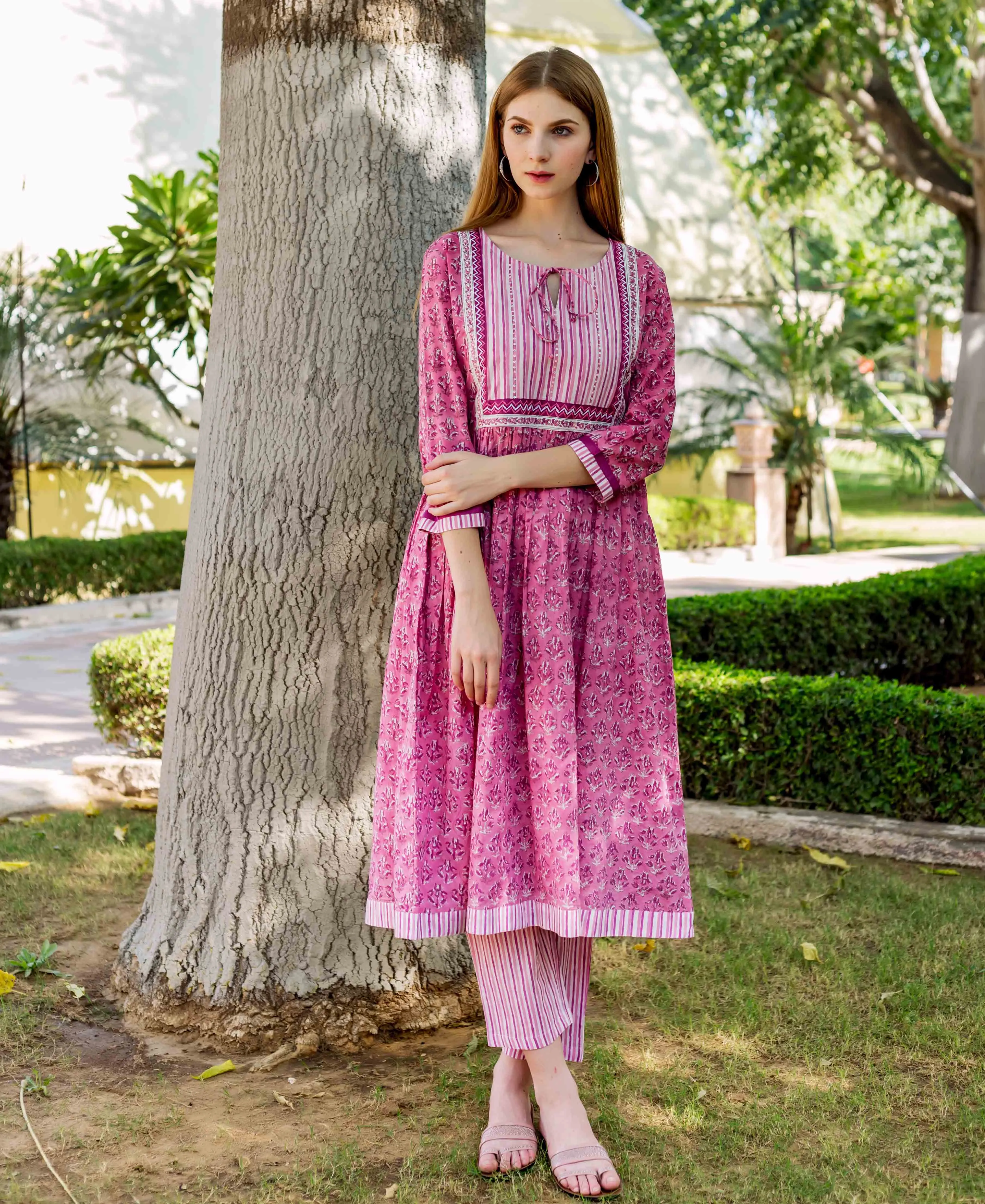 Cordelia Pink A-Line Cotton Kurta