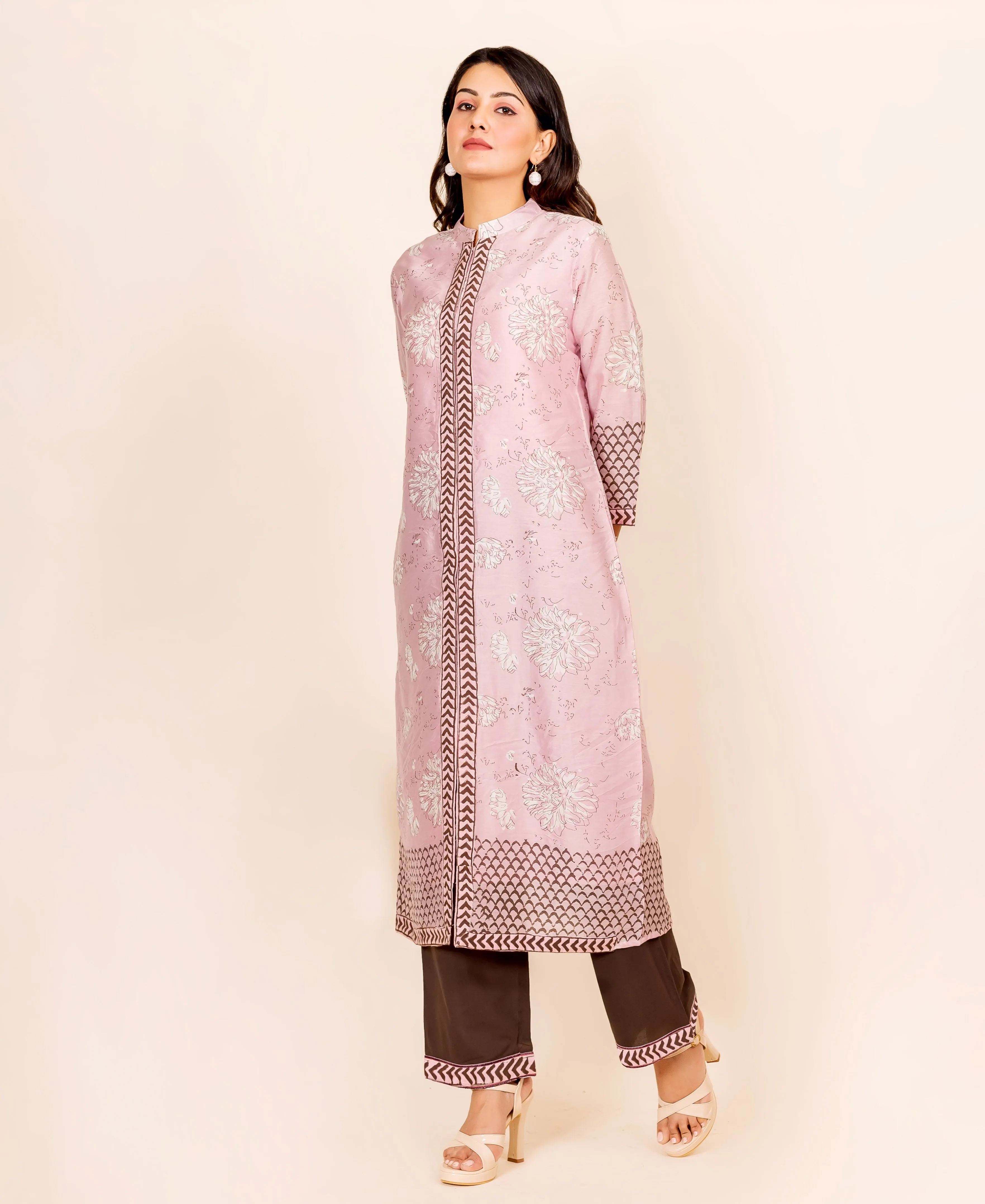 Devina Blush Pink Hand Block Printed Chanderi Kurta