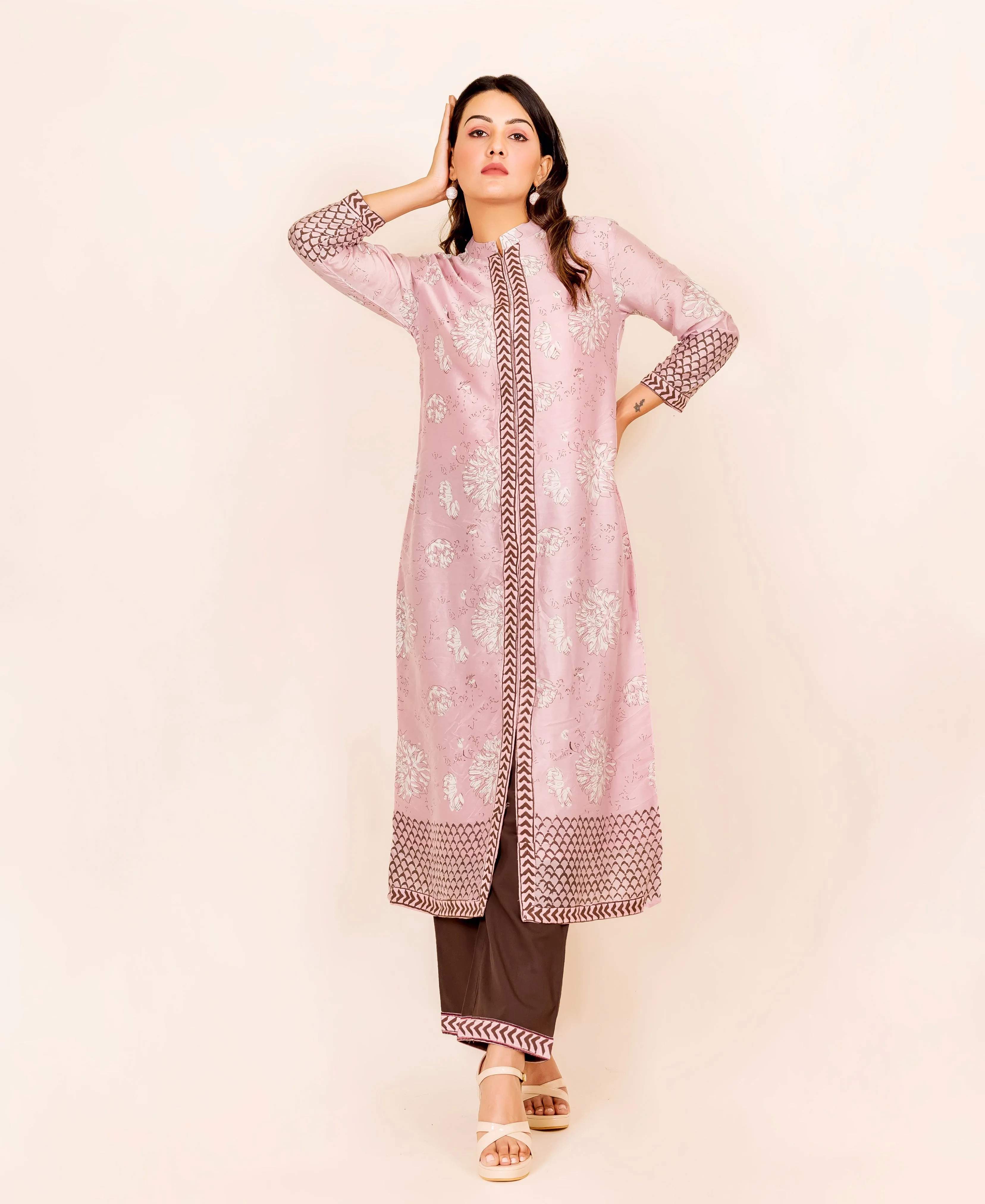 Devina Blush Pink Hand Block Printed Chanderi Kurta