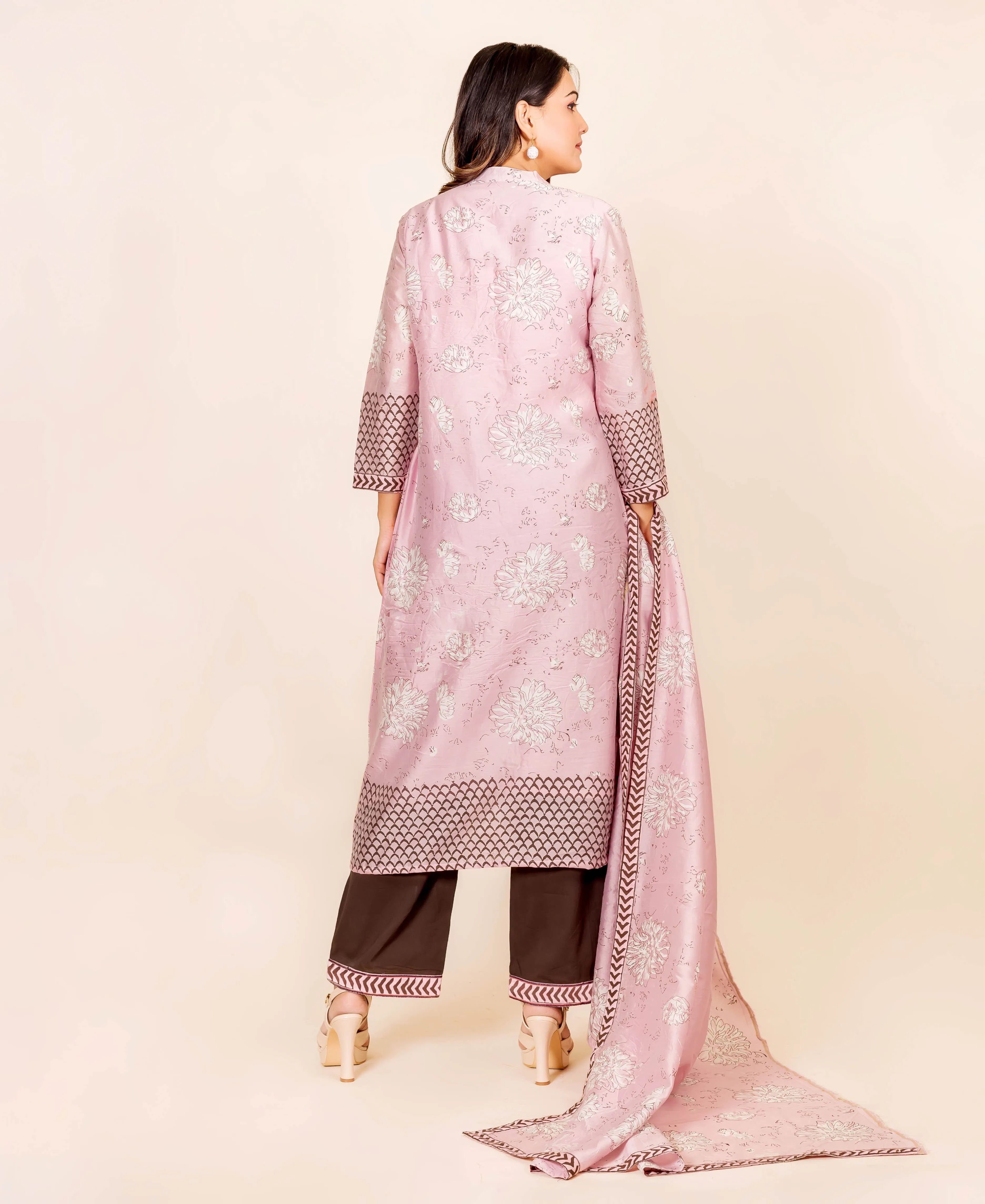 Devina Blush Pink Hand Block Printed Chanderi Kurta