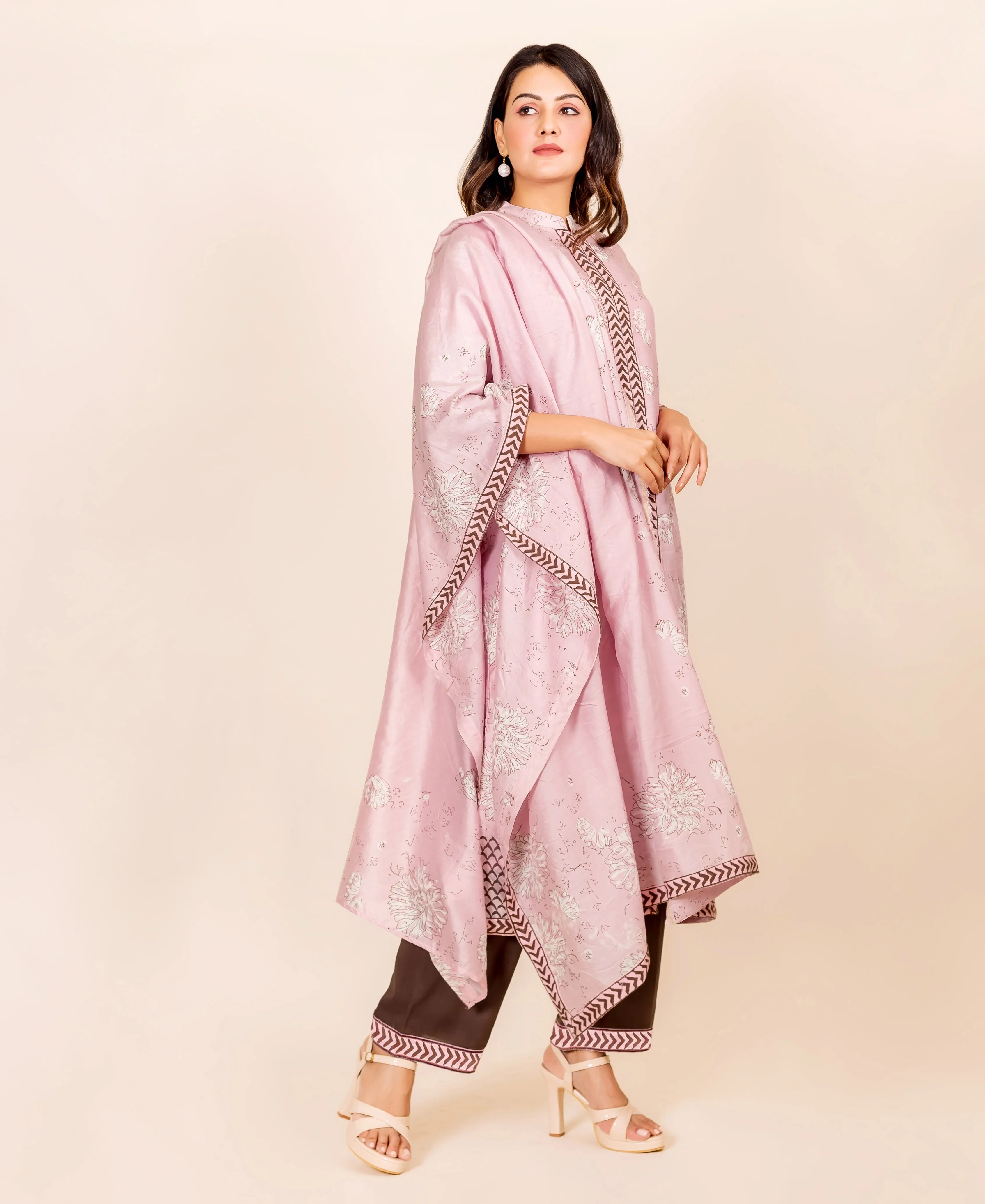 Devina Blush Pink Hand Block Printed Chanderi Kurta