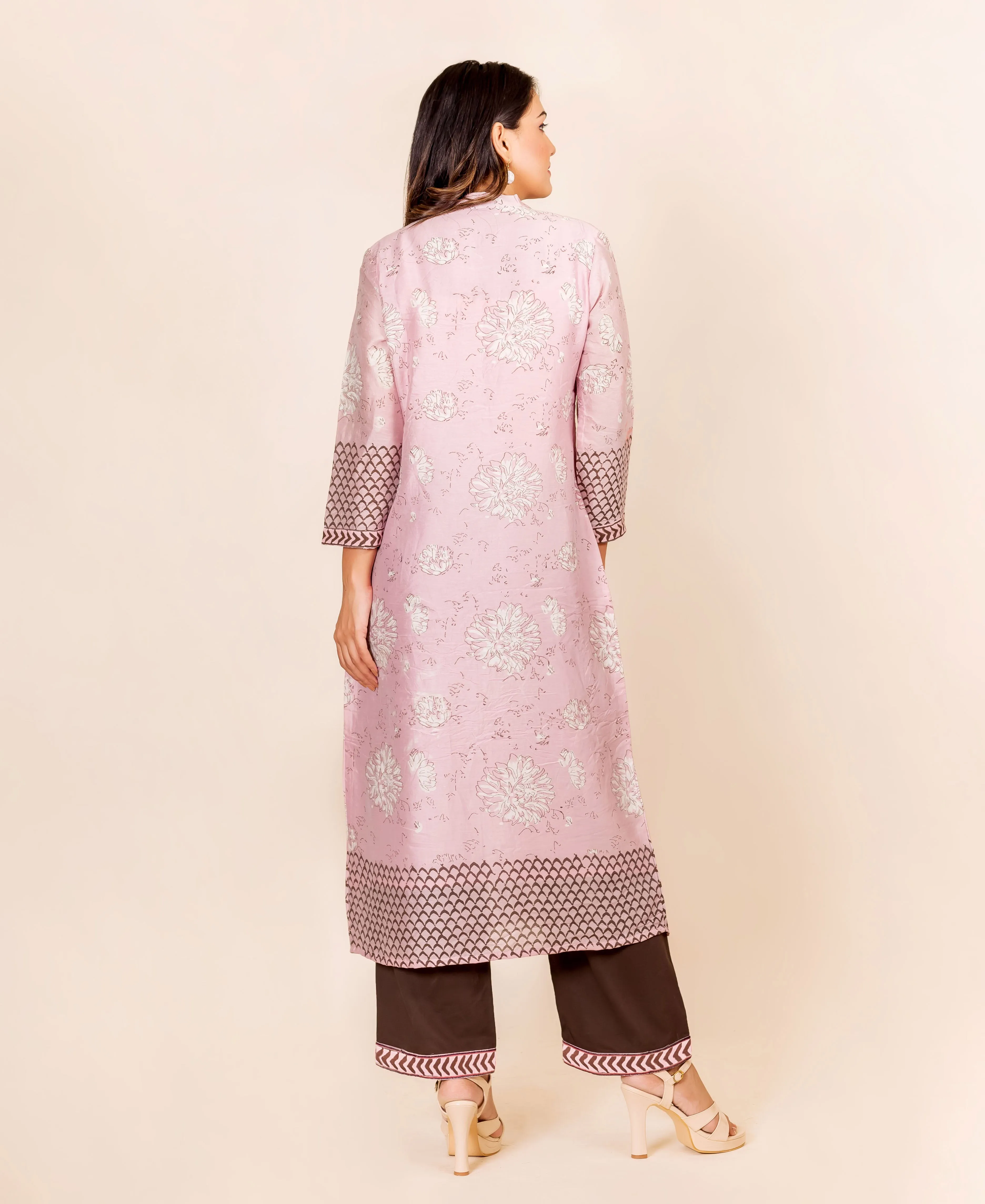 Devina Blush Pink Hand Block Printed Chanderi Kurta