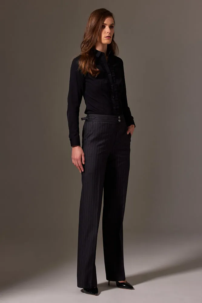 Emma Wide Leg Pant - Charcoal Pinstripe Wool