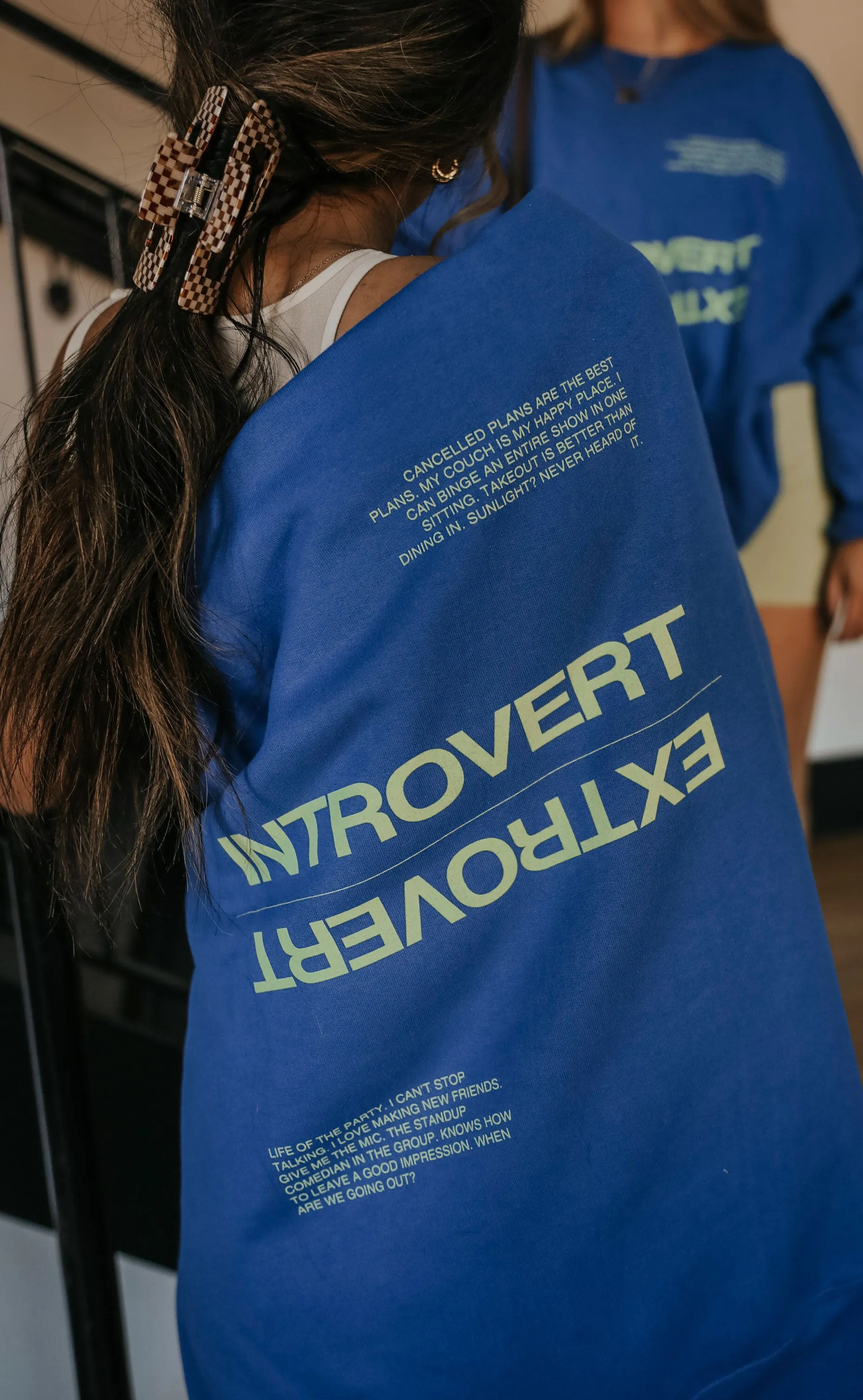 friday   saturday: introvert/extrovert sweatshirt - blue