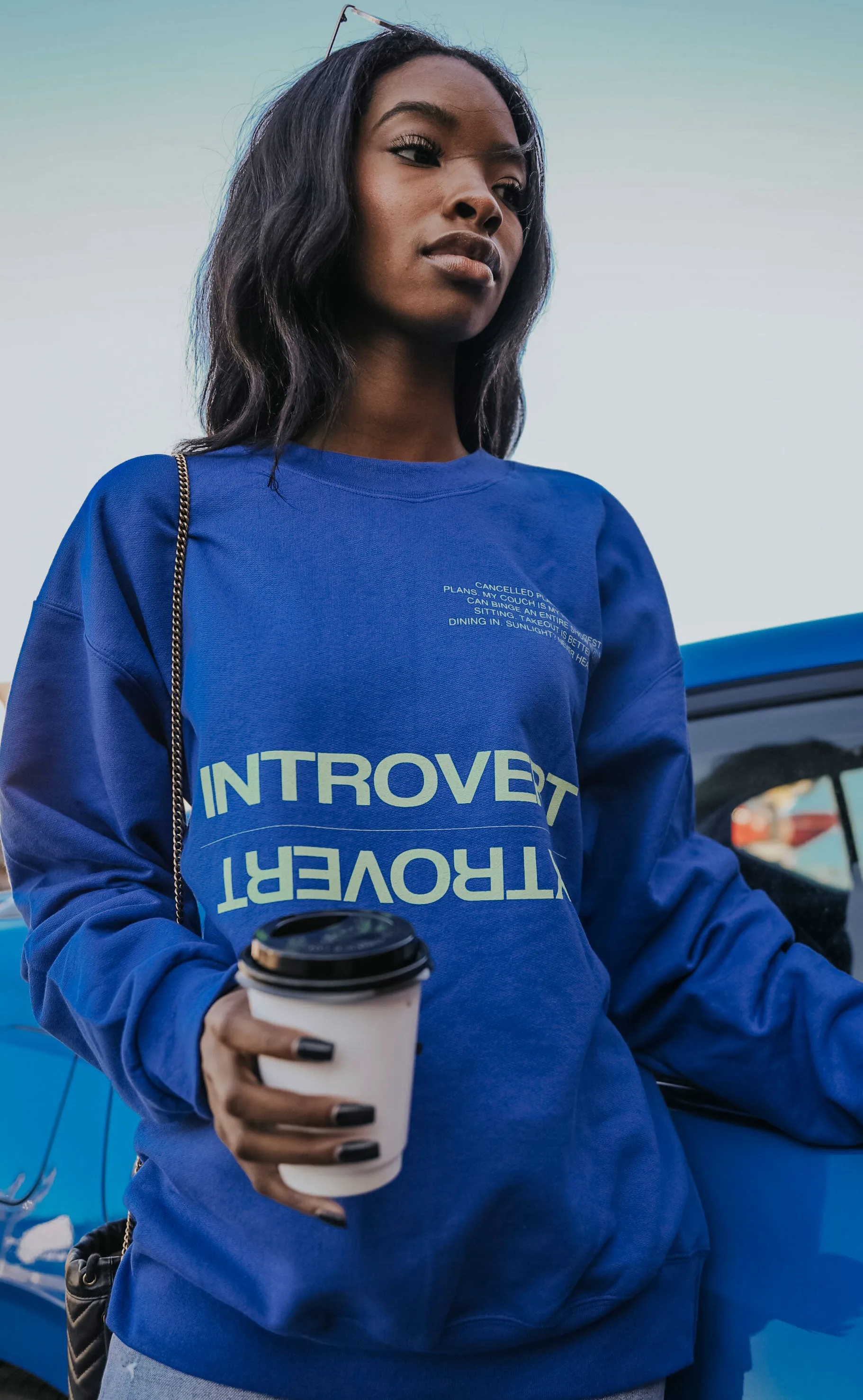 friday   saturday: introvert/extrovert sweatshirt - blue