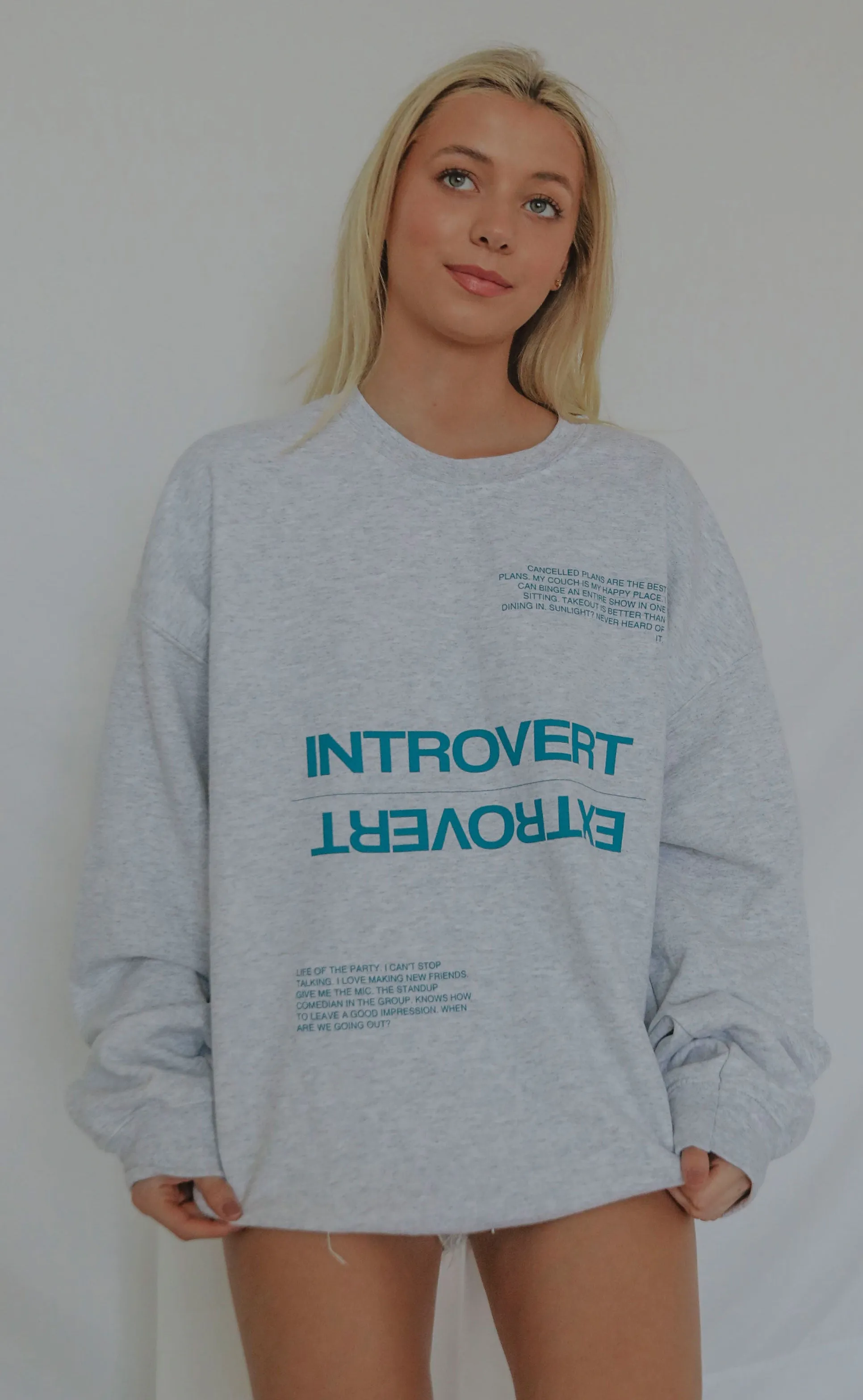 friday   saturday: introvert/extrovert sweatshirt - grey