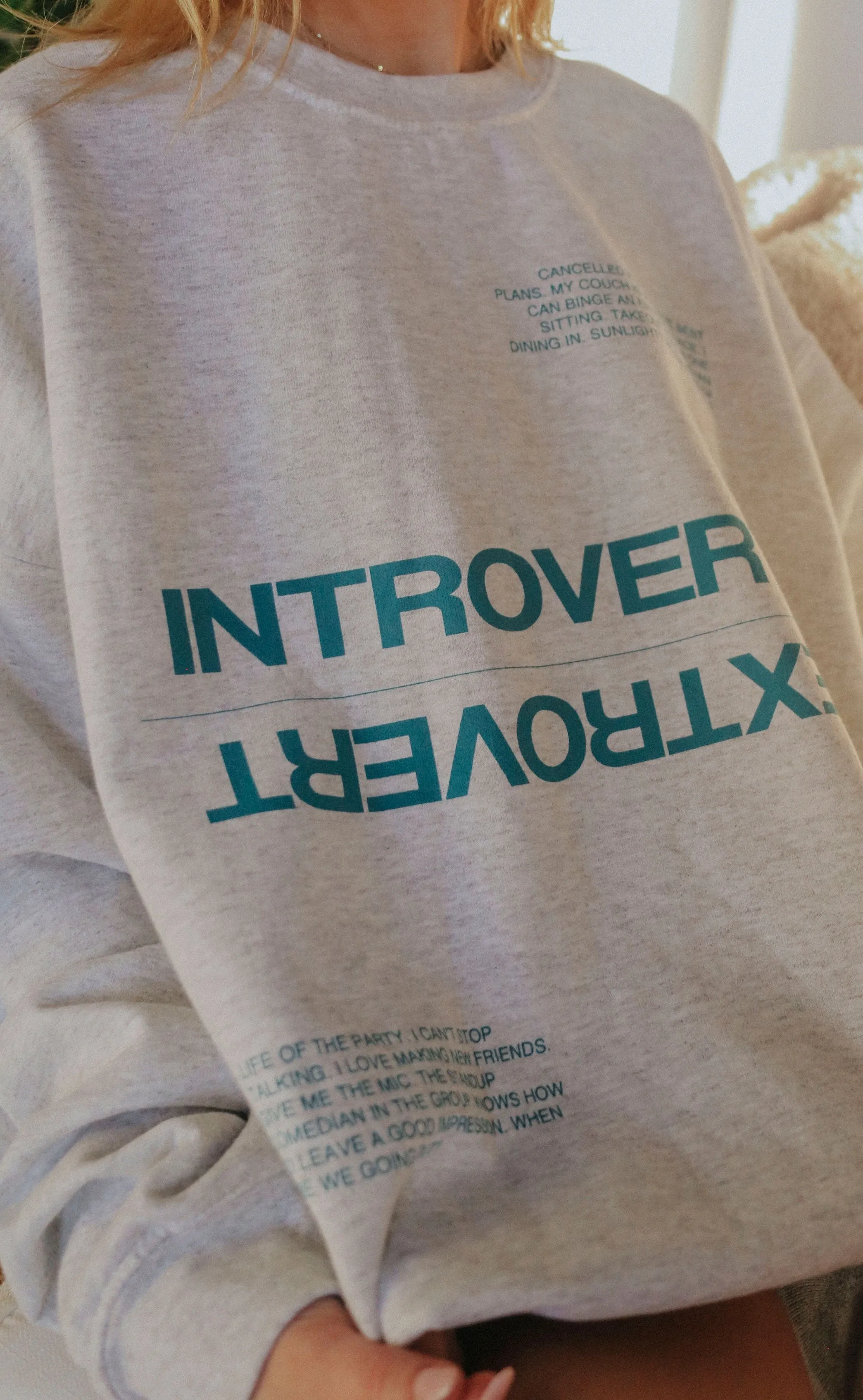 friday   saturday: introvert/extrovert sweatshirt - grey