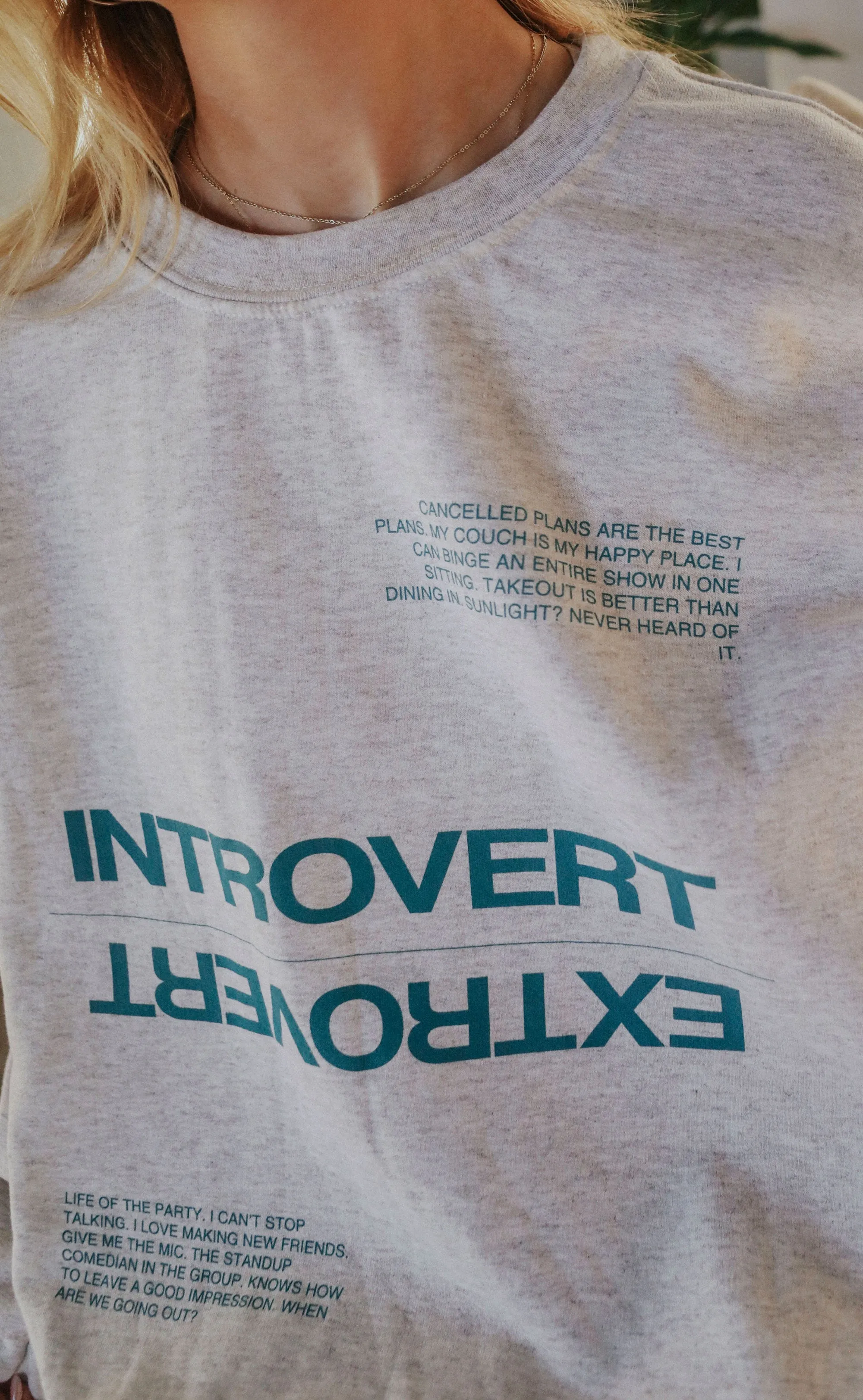 friday   saturday: introvert/extrovert sweatshirt - grey