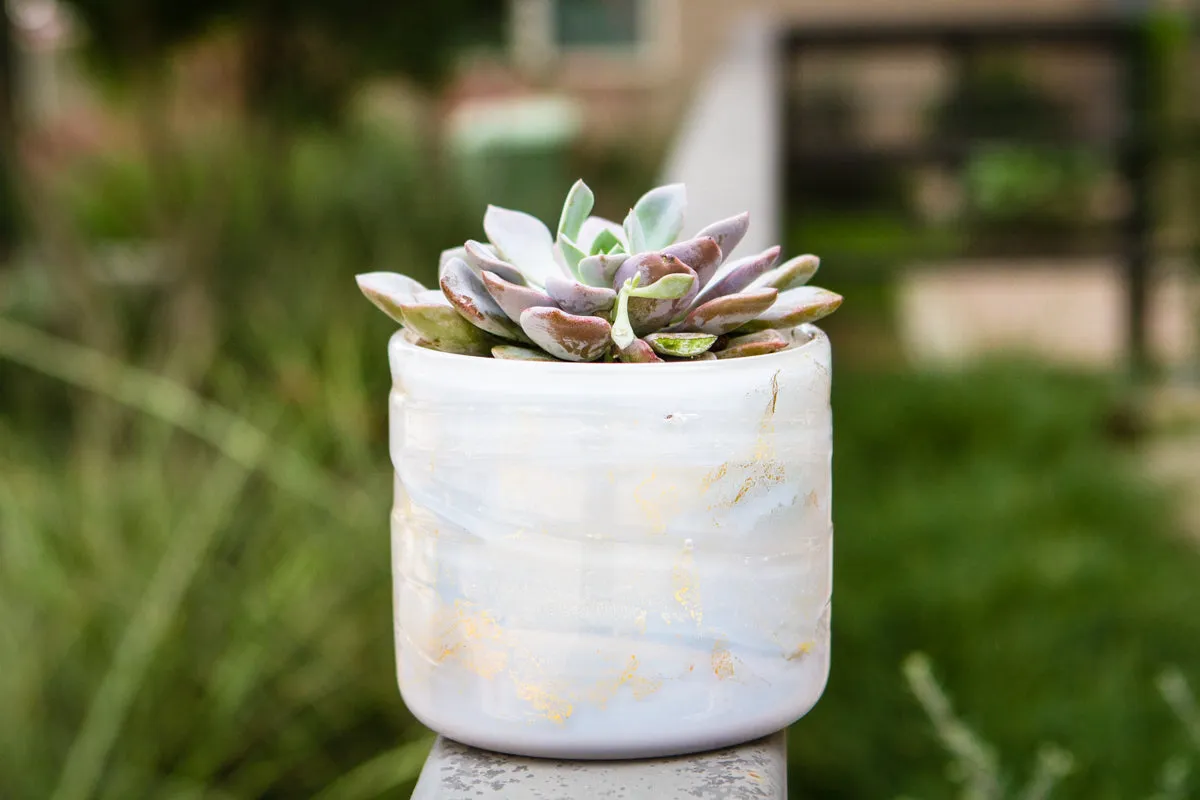 Golden White Memorial Planter for Succulents and Plants