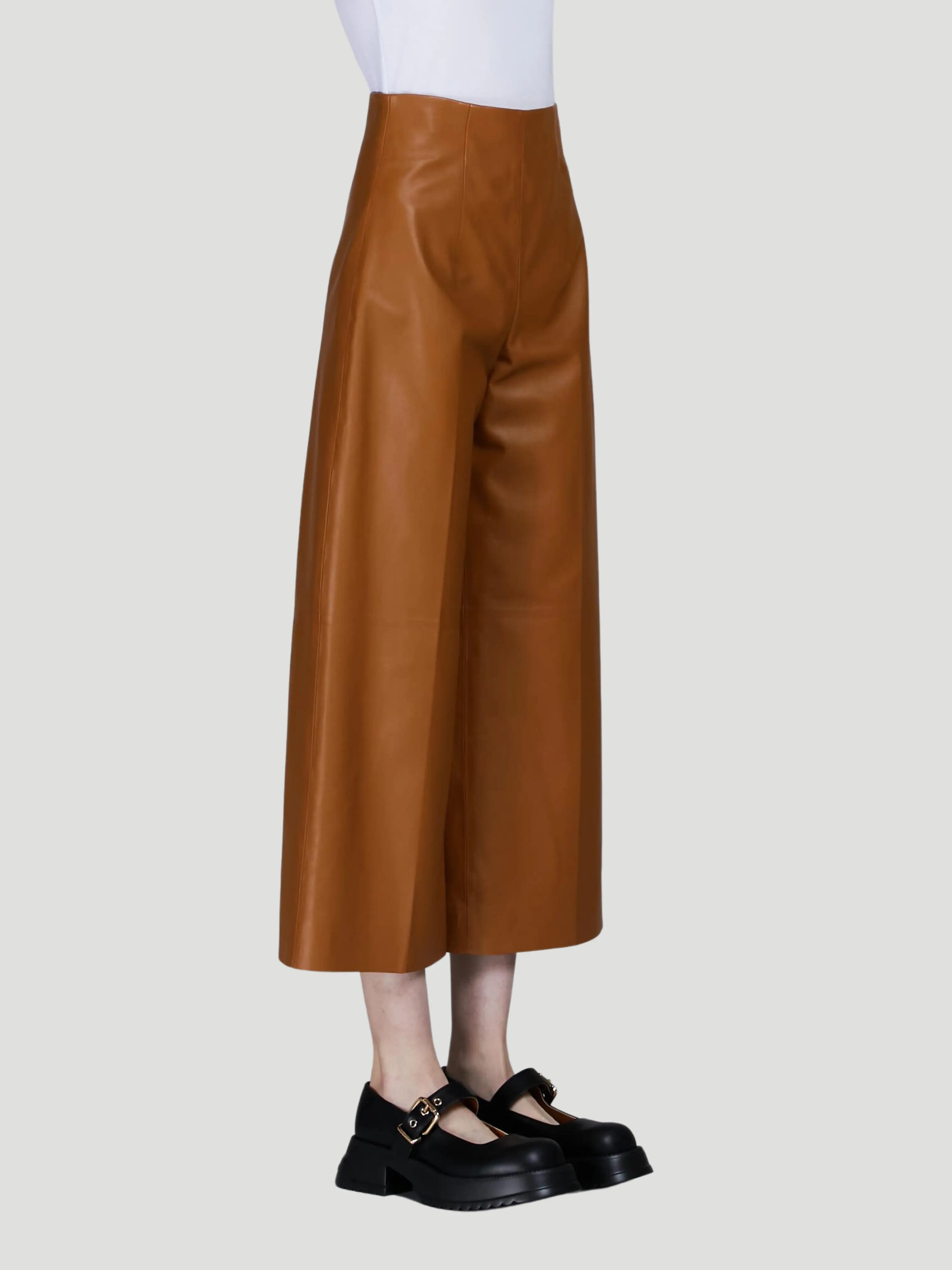 High-Waist Nappa Leather Trouser in Brown