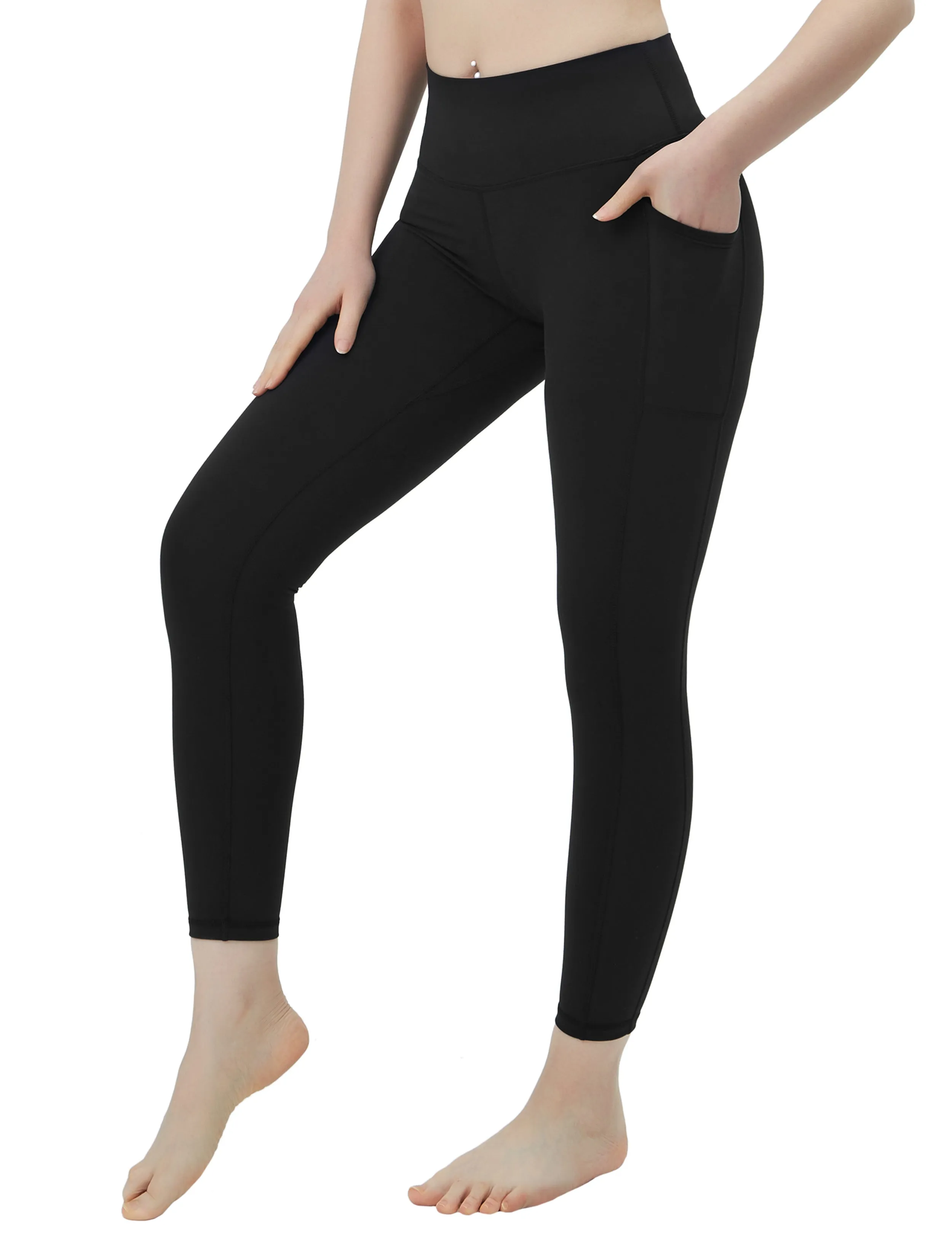 High Waisted Yoga Pants 7/8 Length Leggings with Pockets black