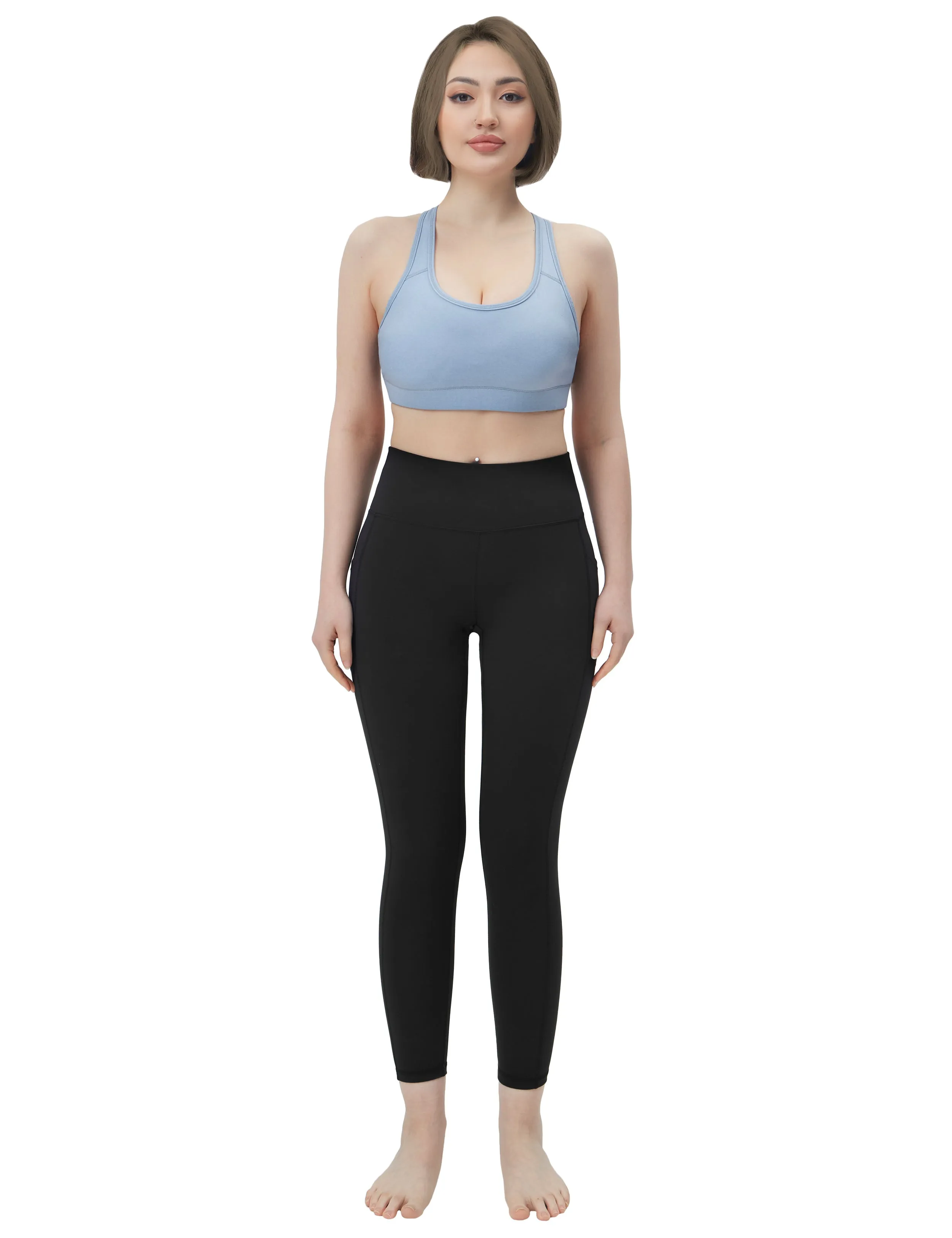 High Waisted Yoga Pants 7/8 Length Leggings with Pockets black