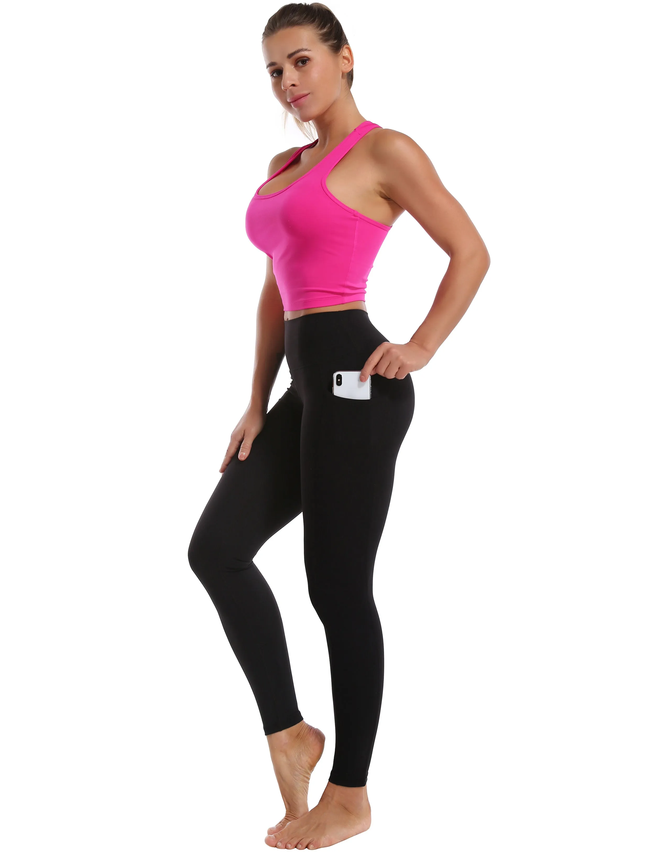 High Waisted Yoga Pants 7/8 Length Leggings with Pockets black