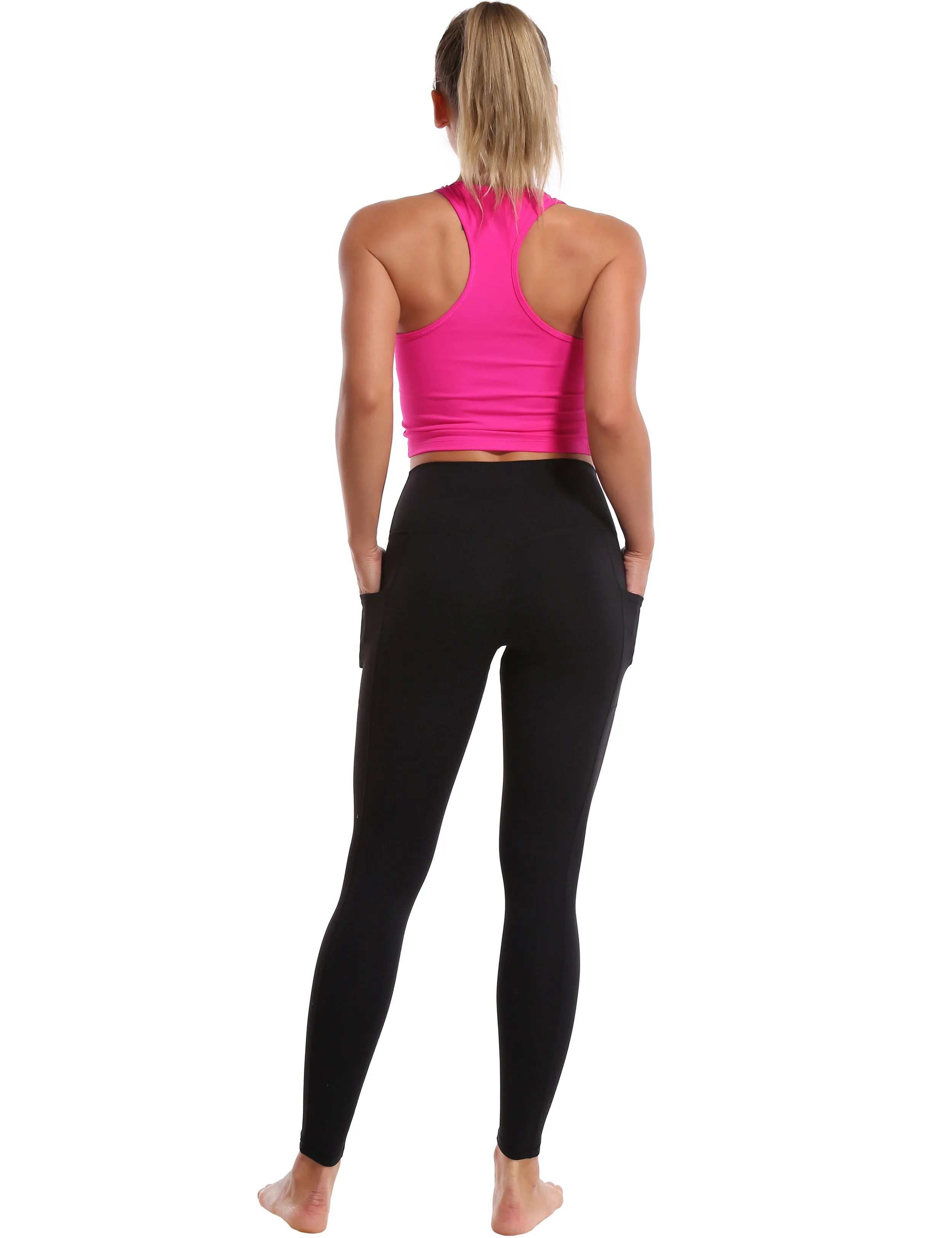 High Waisted Yoga Pants 7/8 Length Leggings with Pockets black