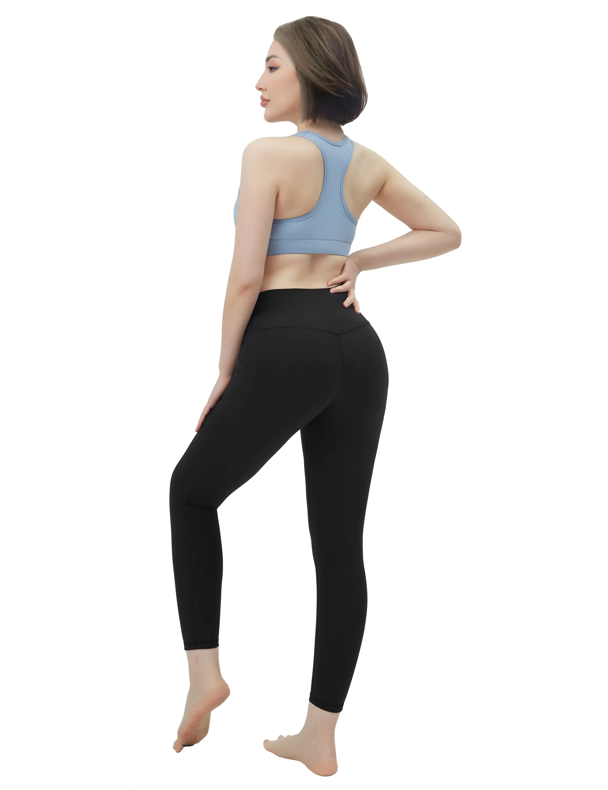 High Waisted Yoga Pants 7/8 Length Leggings with Pockets black