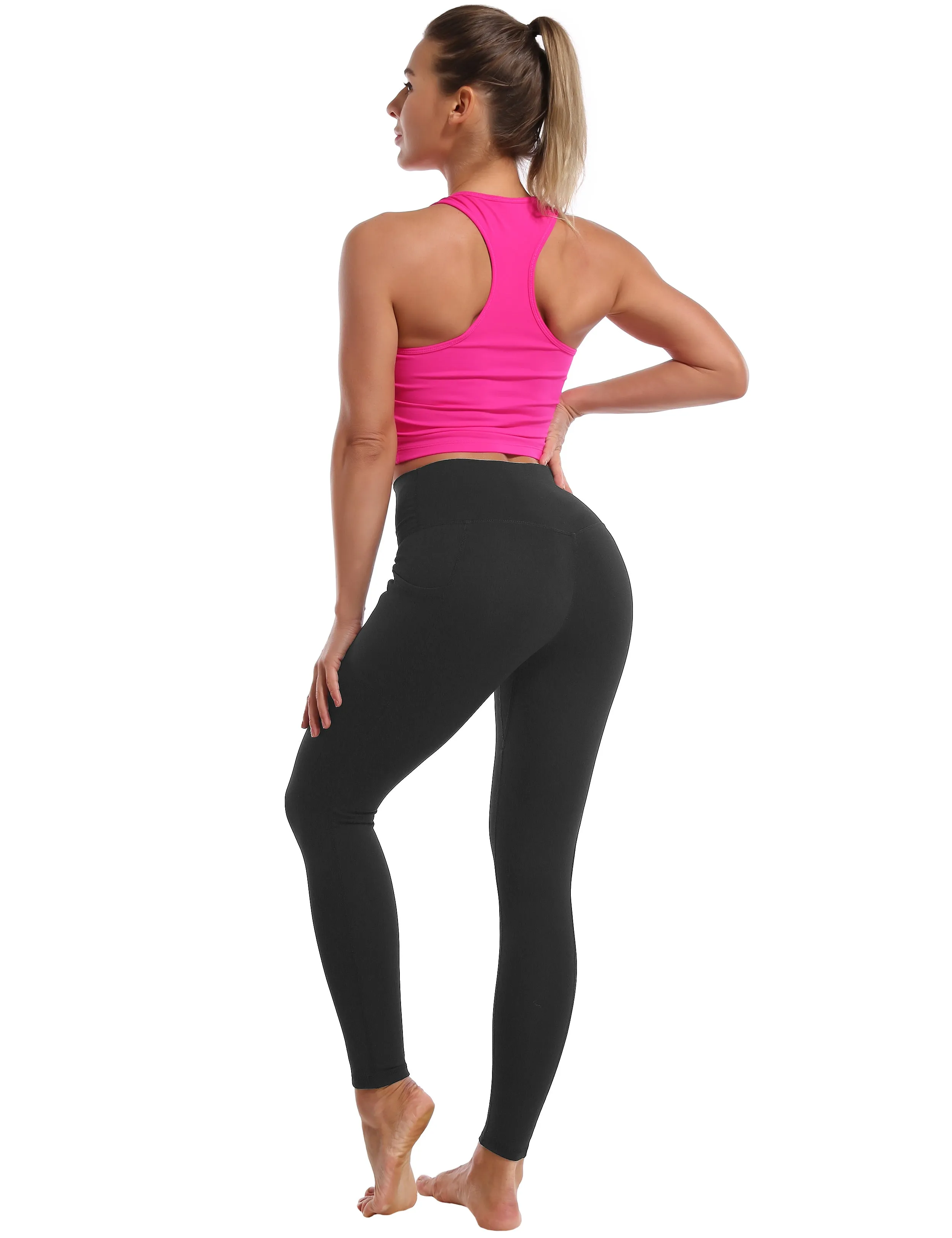 High Waisted Yoga Pants 7/8 Length Leggings with Pockets charcoalgrey