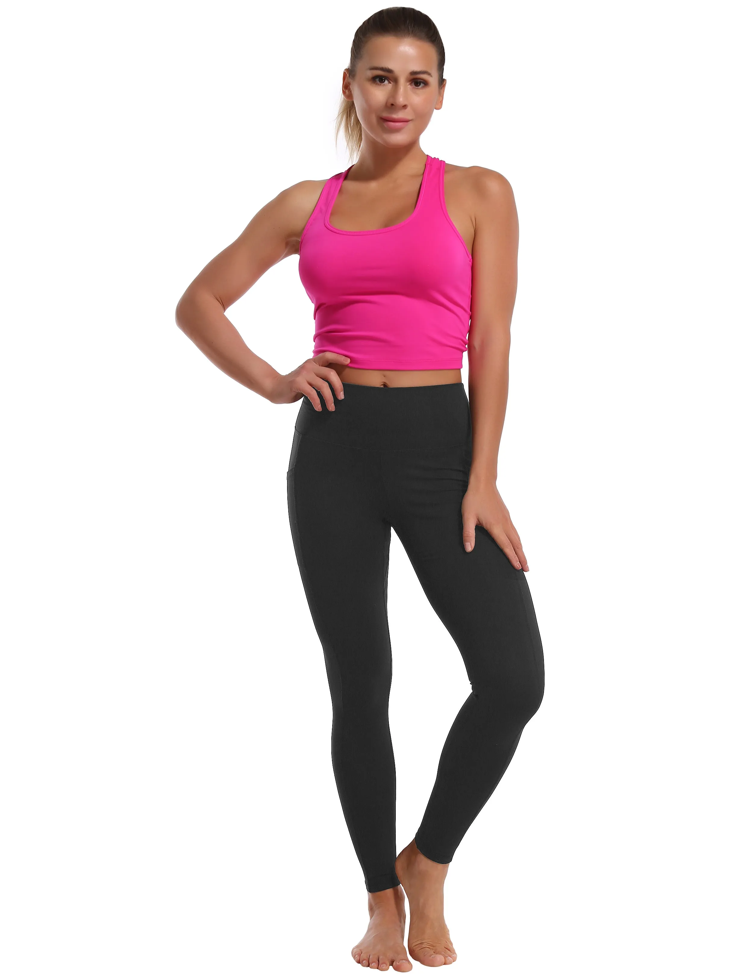 High Waisted Yoga Pants 7/8 Length Leggings with Pockets charcoalgrey