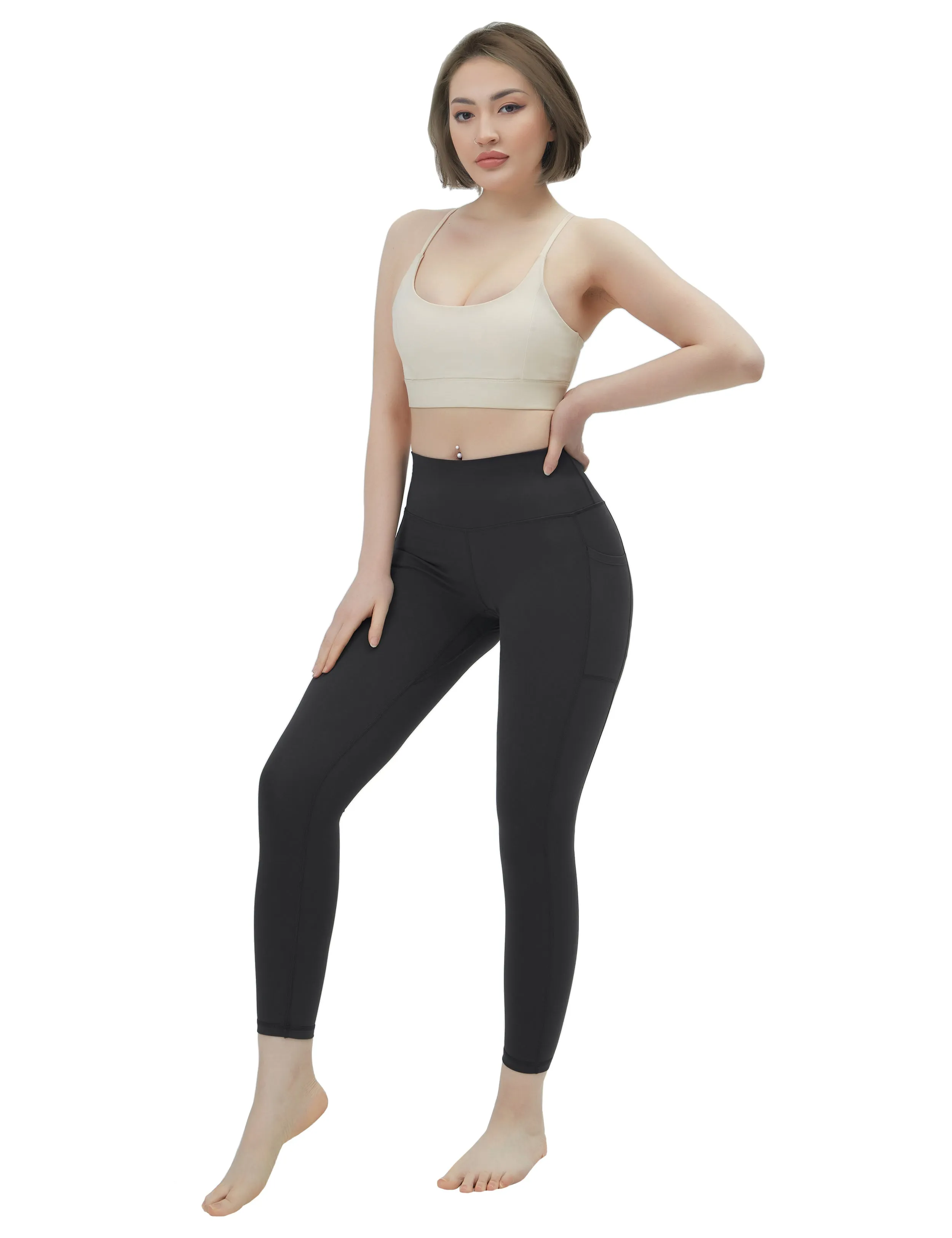 High Waisted Yoga Pants 7/8 Length Leggings with Pockets charcoalgrey