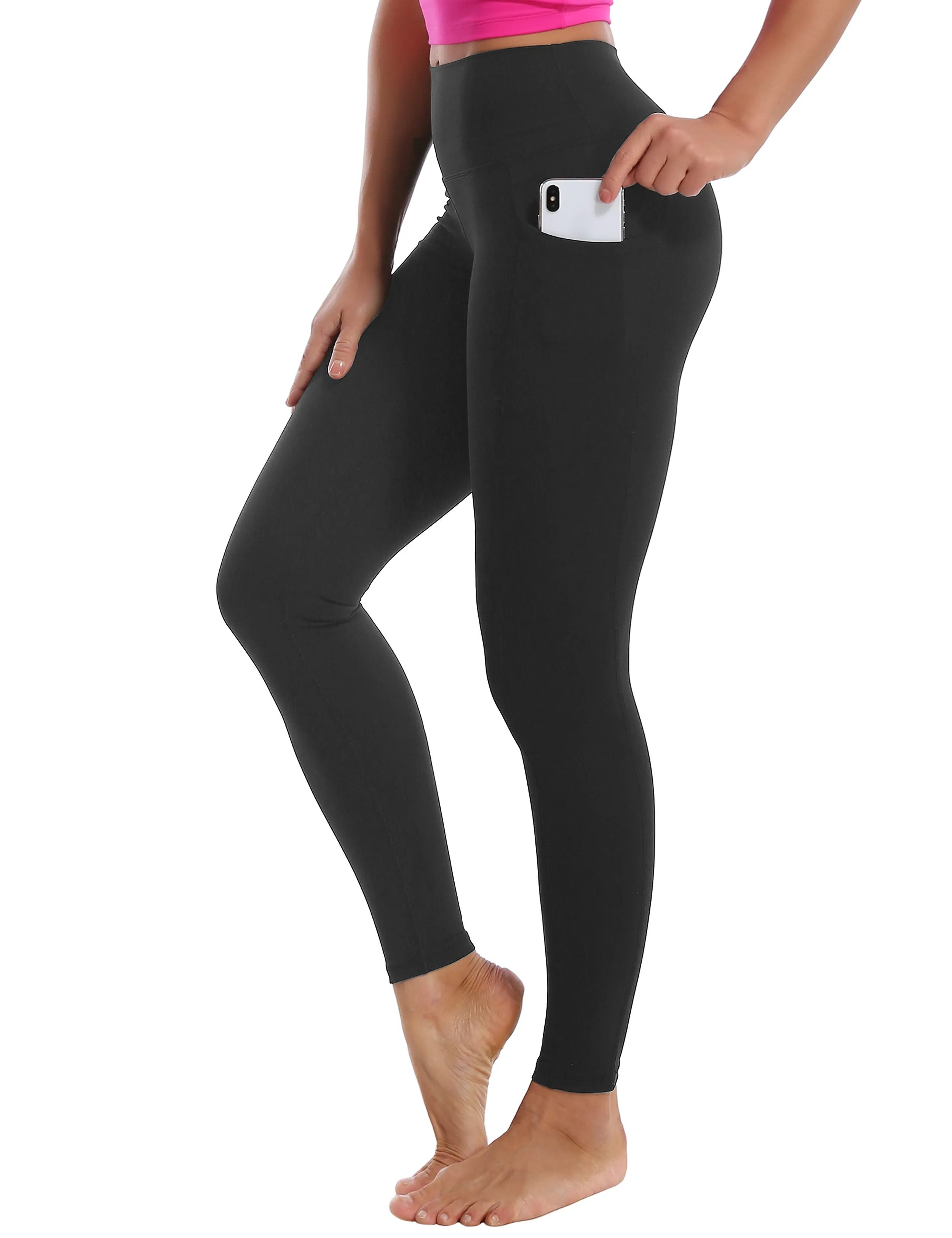 High Waisted Yoga Pants 7/8 Length Leggings with Pockets charcoalgrey