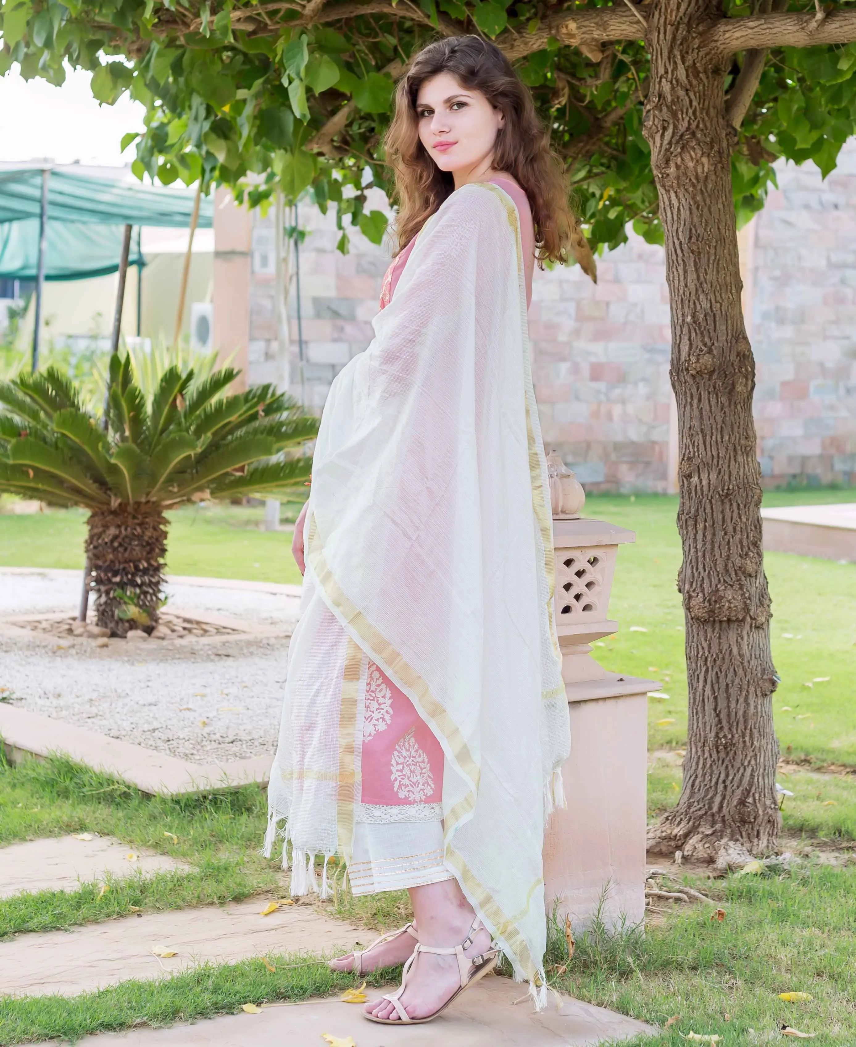 Inaya Pink A-line Kota Doriya Kurta