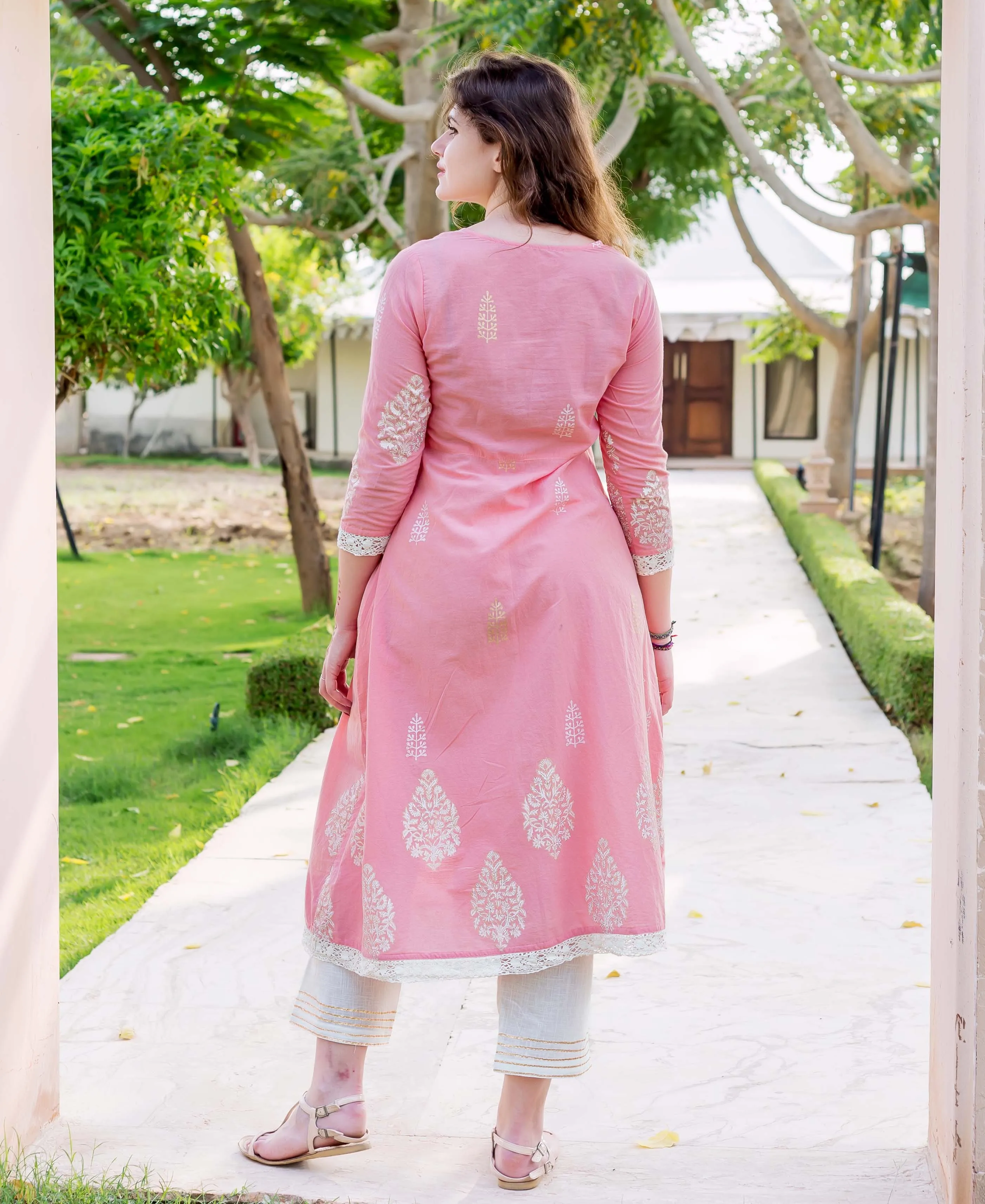 Inaya Pink A-line Kota Doriya Kurta