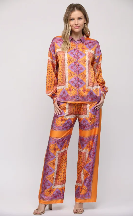 Isla Paisley Print Wide Leg Pants