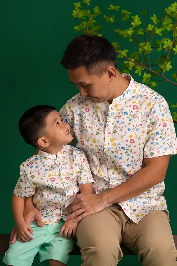 Men's Mandarin-collared Shirt - Peranakan Flowers