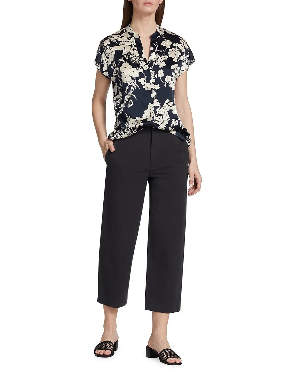 Mid Rise Washed Cotton Crop Pant