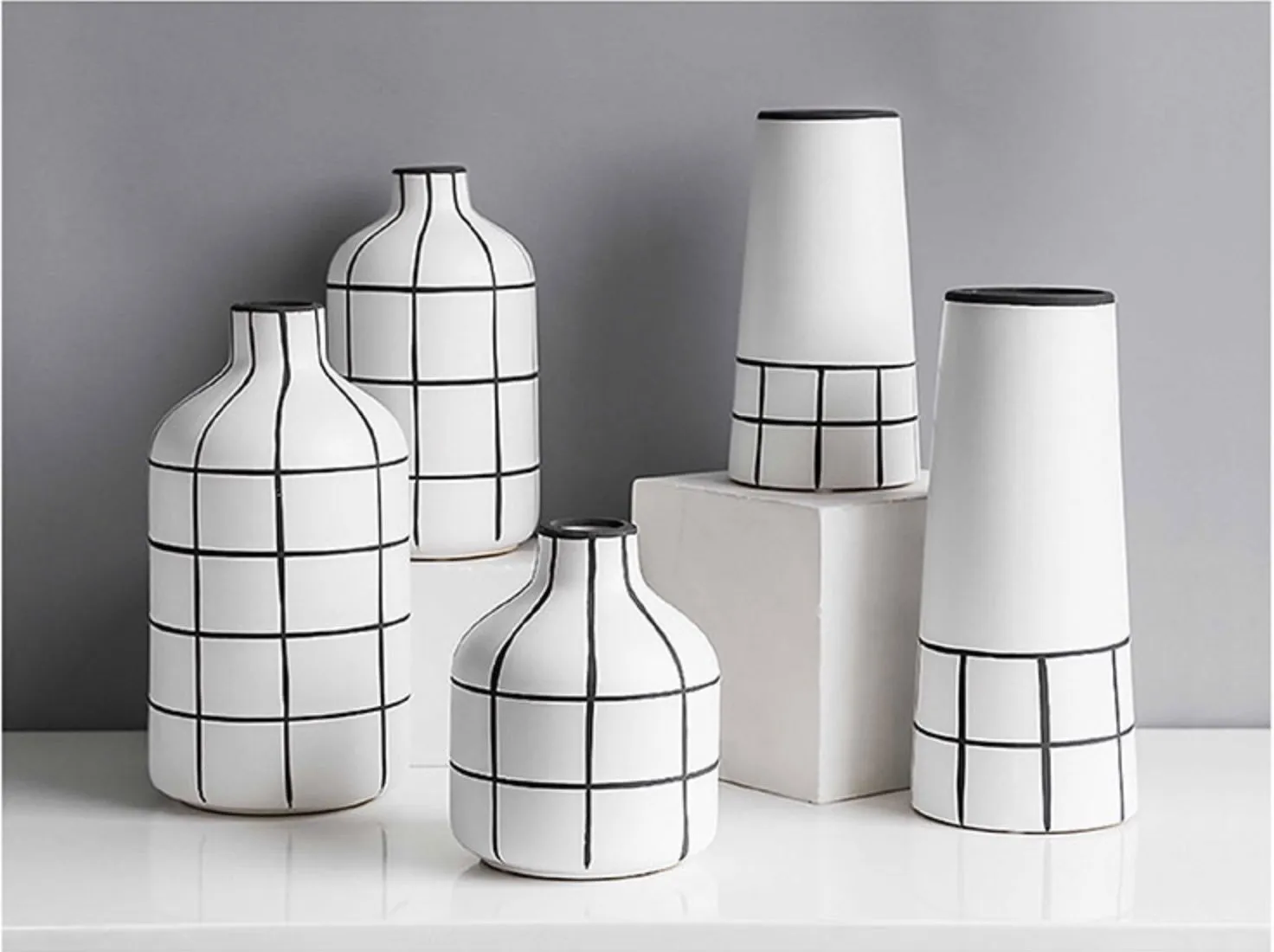 Monochrome Tile Pattern Vases