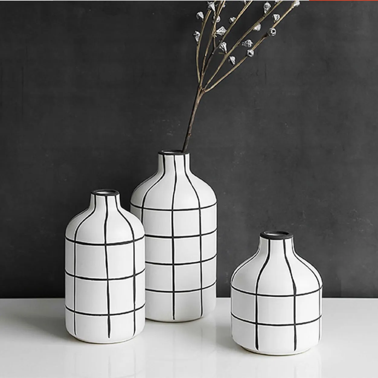 Monochrome Tile Pattern Vases