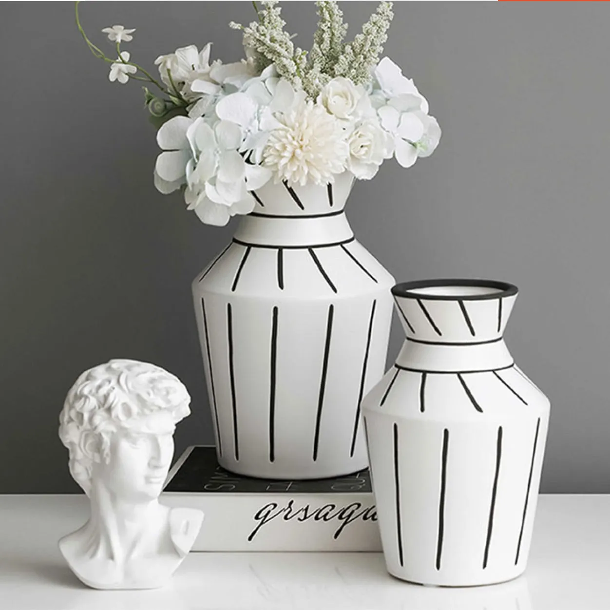 Monochrome Tile Pattern Vases