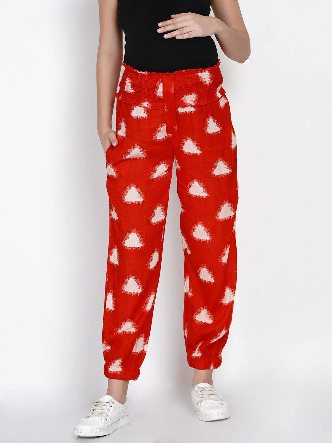 Red Geometric Print Maternity and Nursing Loungwear