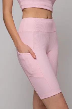 Ribbed & Pocketed Biker Shorts in Light Pink