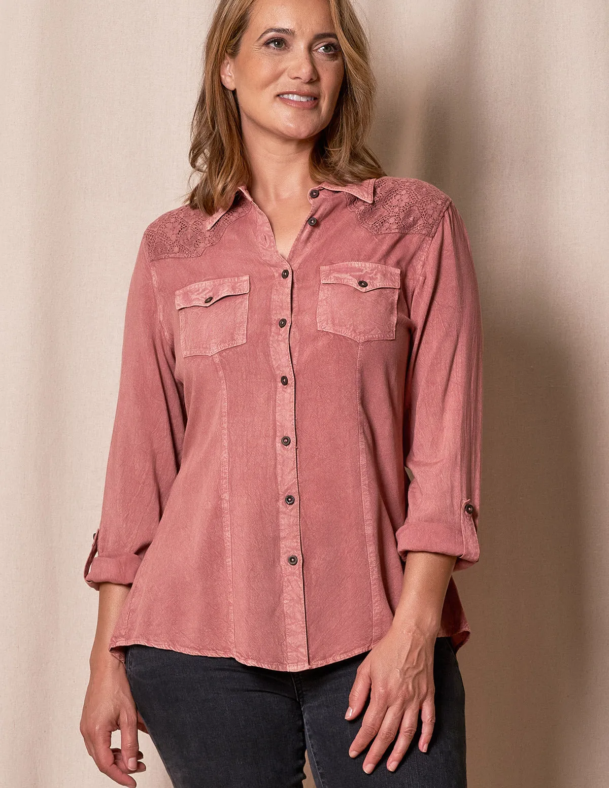 Rosie Hi-Lo Vintage Shirt - Desert Rose