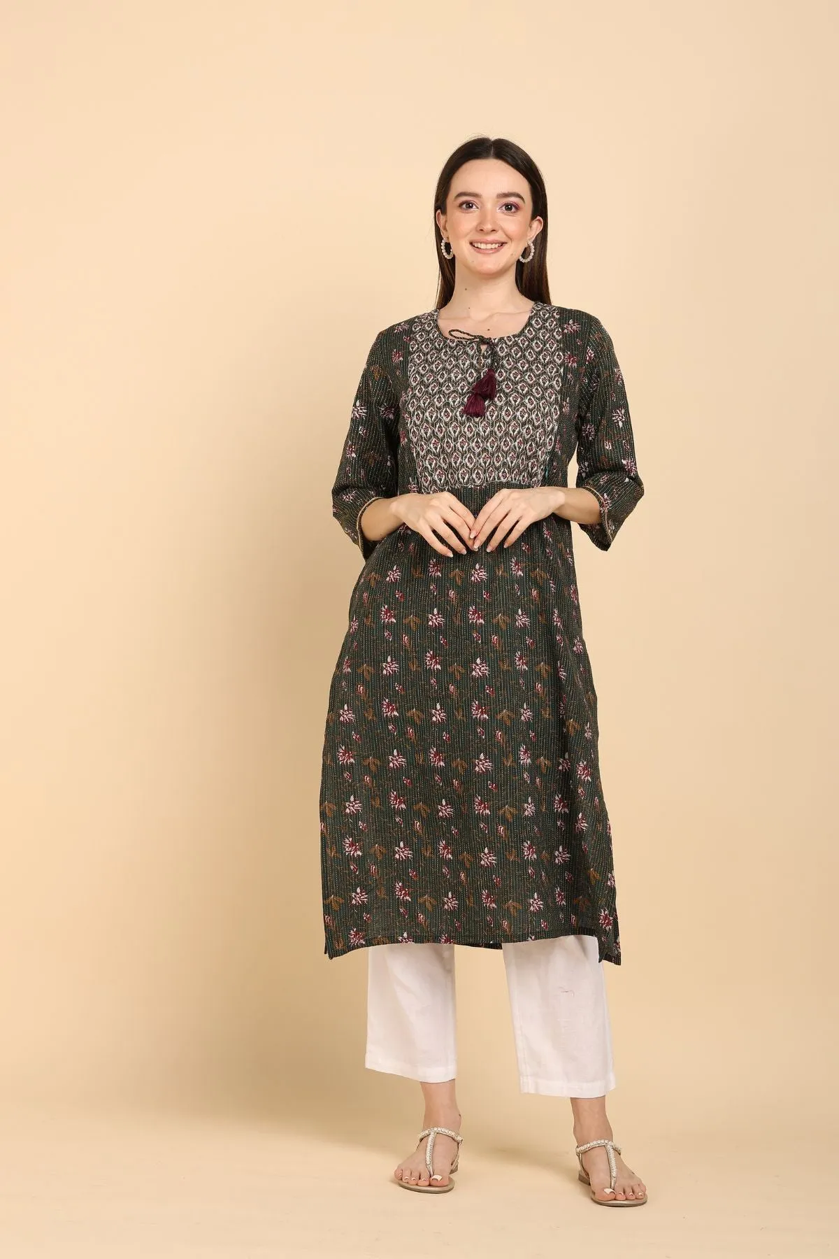 Royal Bottle Green Feeding Kurti with Pocket