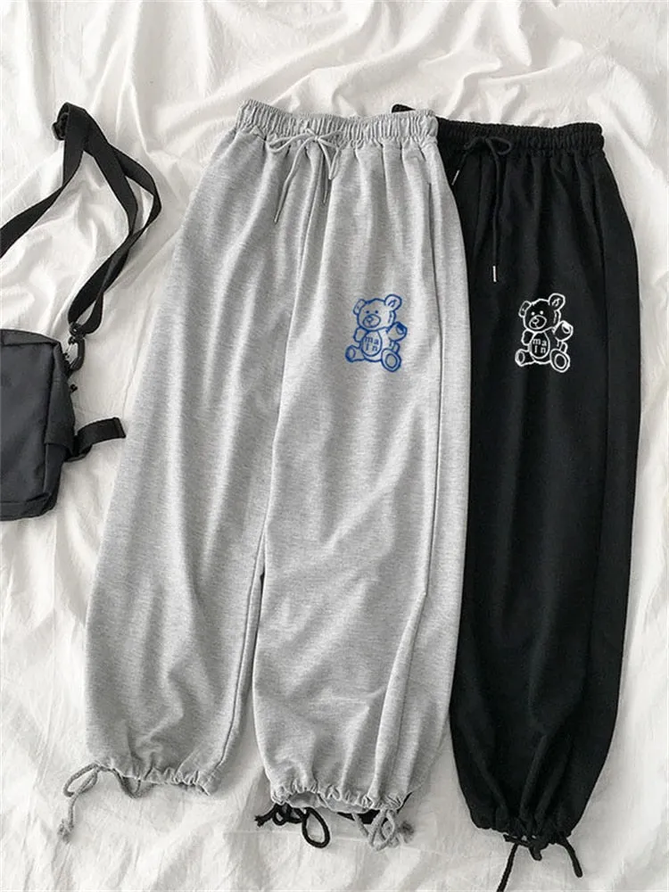 Sweatpants With Cuffed Ankle And Teddy Bear Print