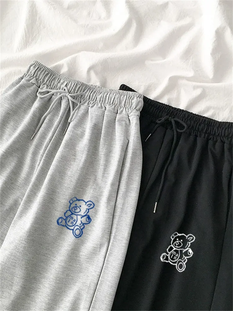 Sweatpants With Cuffed Ankle And Teddy Bear Print