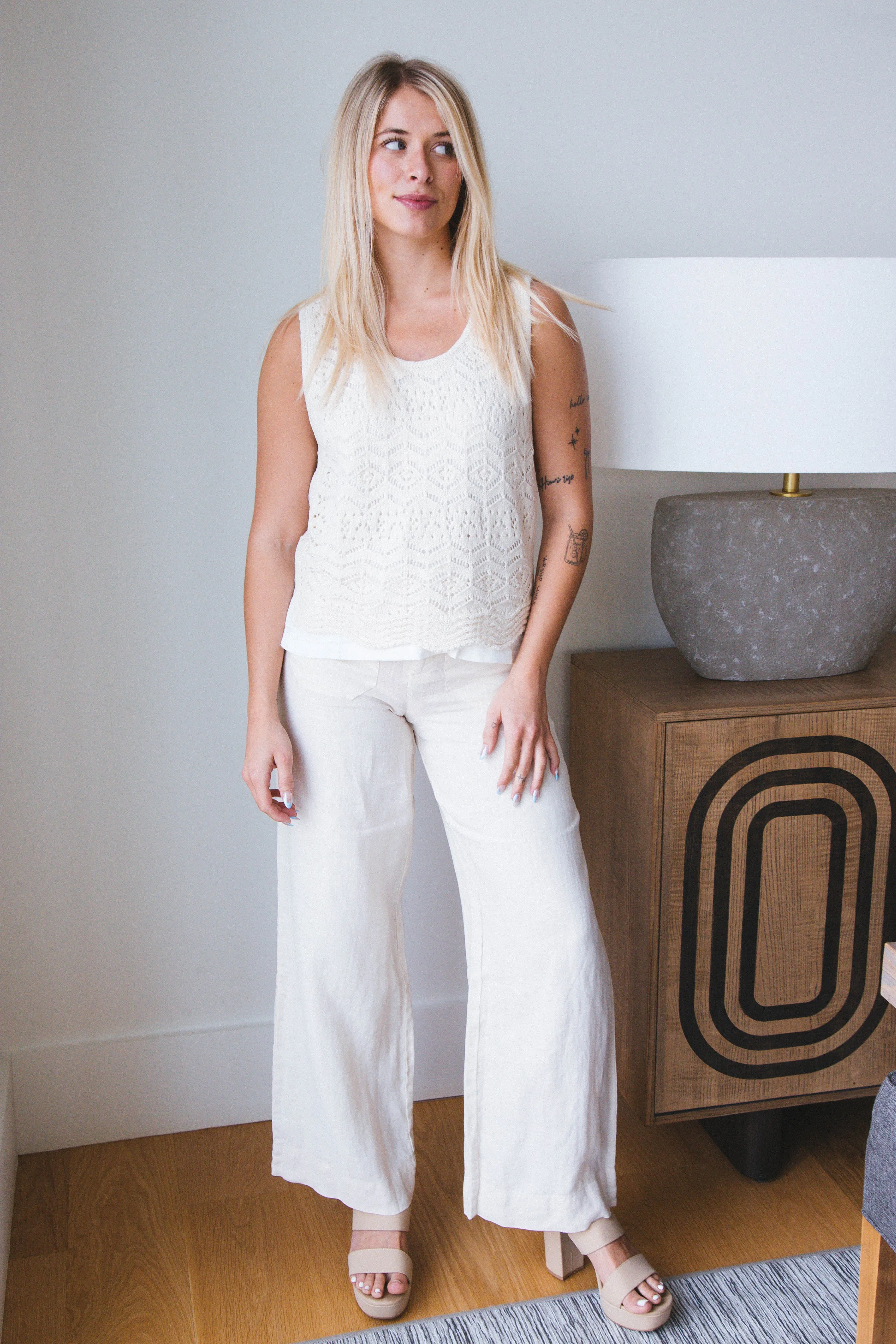 The Linen Marine Wide Leg Pant, Birch | Sanctuary