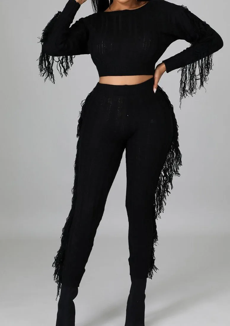 Tierra Fringe Cable Knit Two Piece Set